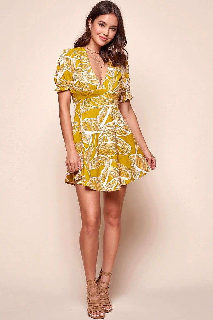 Amida Flowy Mini Dress Yellow Mustard - Sonourner