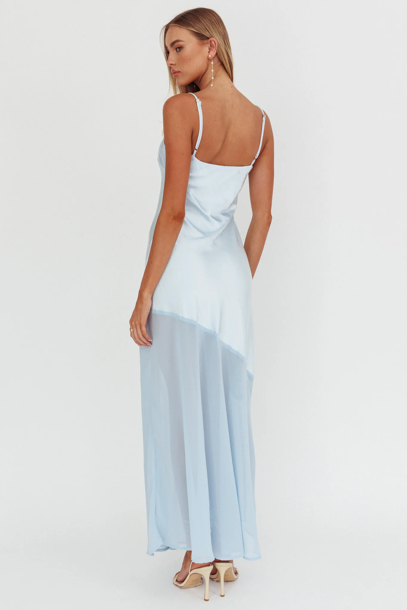 Gilded Dream Chiffon Hem Maxi Dress Baby Blue - Sonourner