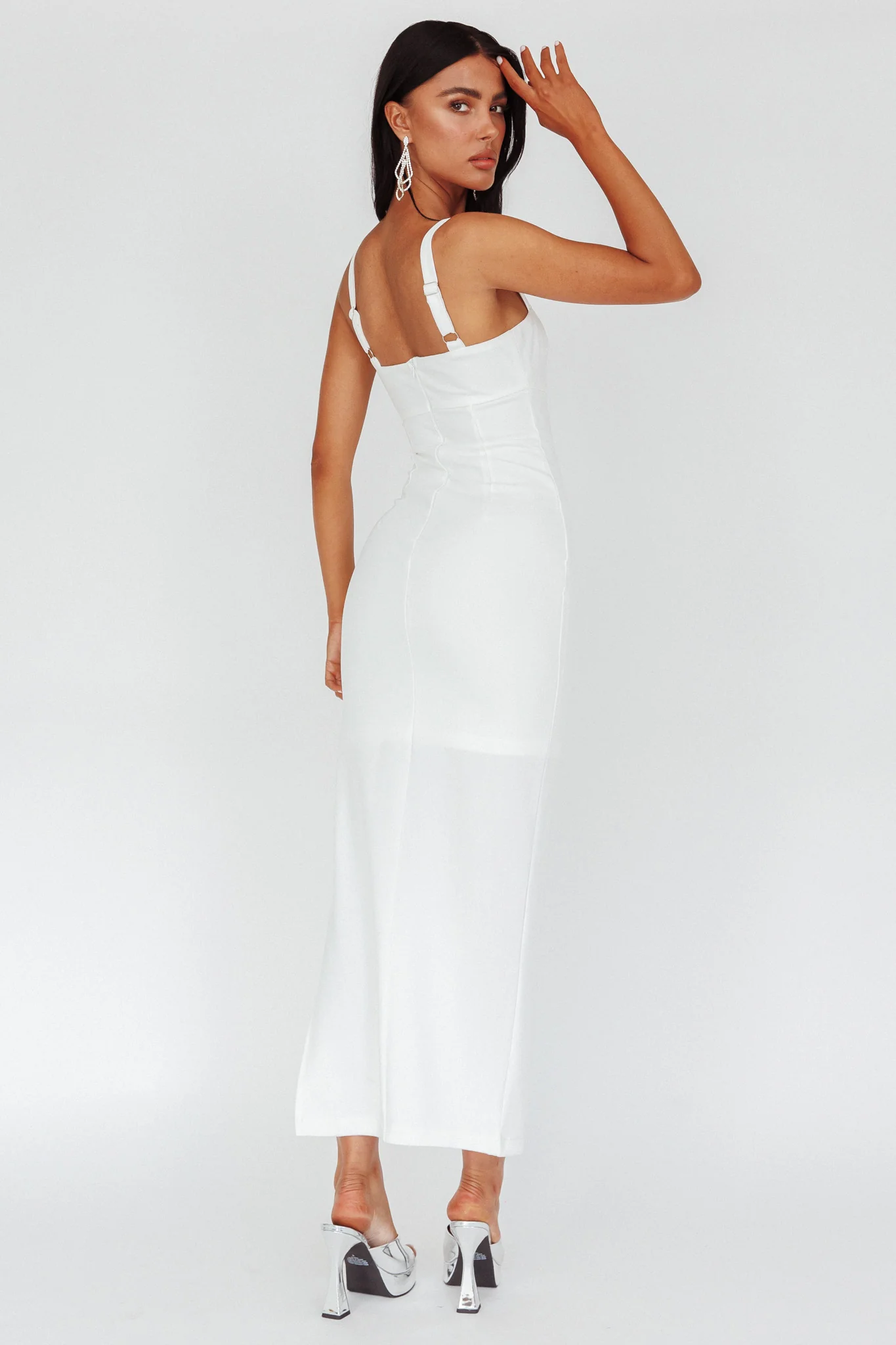 Zenya Split Ruched Midi Dress White - Sonourner