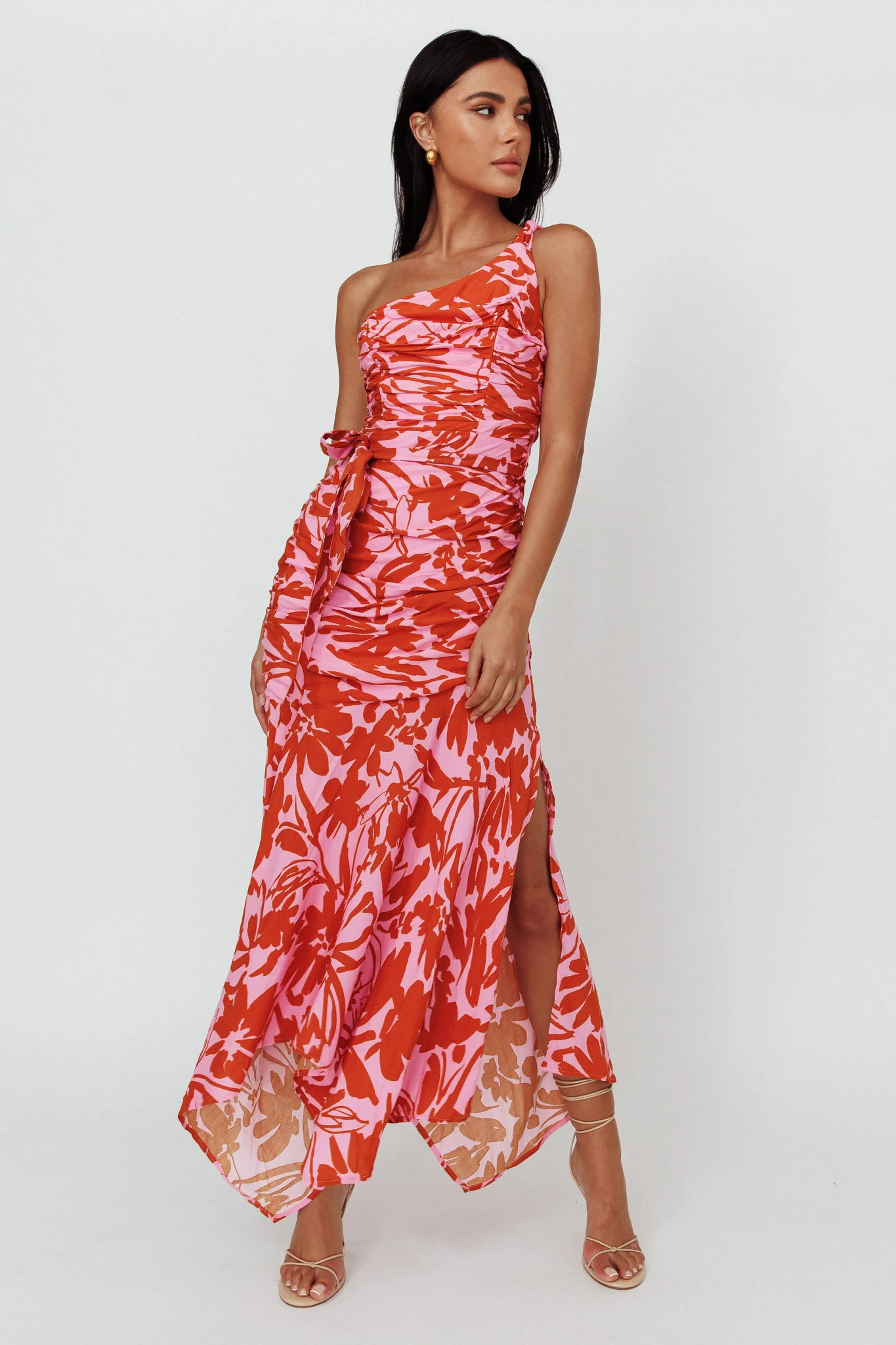 Chandler One-Shoulder Ruched Midi Dress Lilac - Sonourner