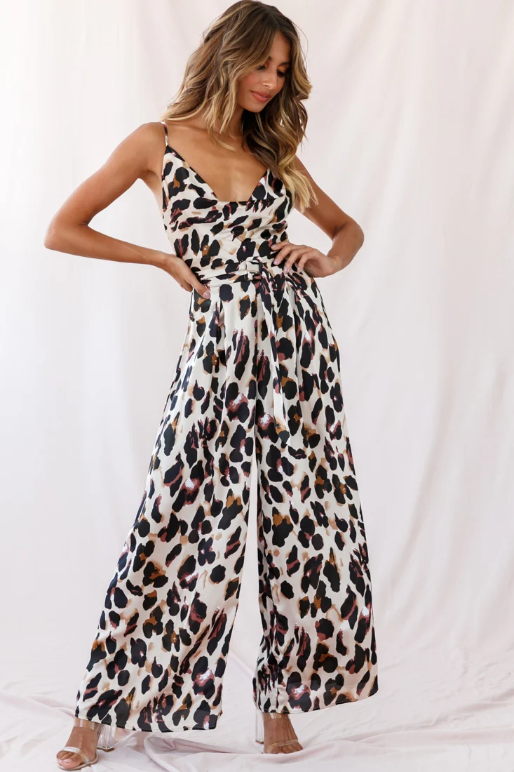 Mali Wide Leg Belted Jumpsuit Leopard - Sonourner