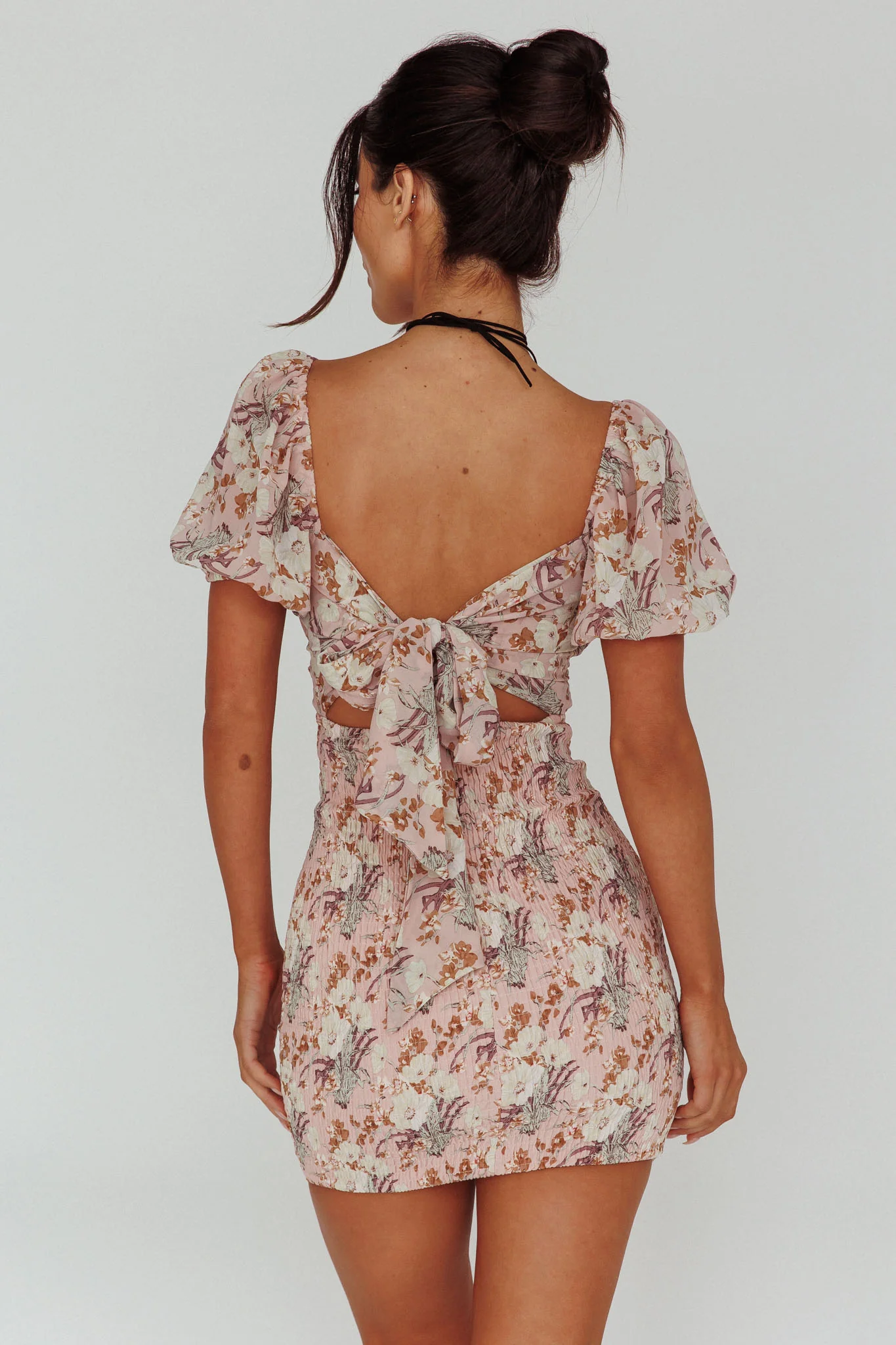 Joie Puff Sleeve Shirred Dress Floral Blush - Sonourner