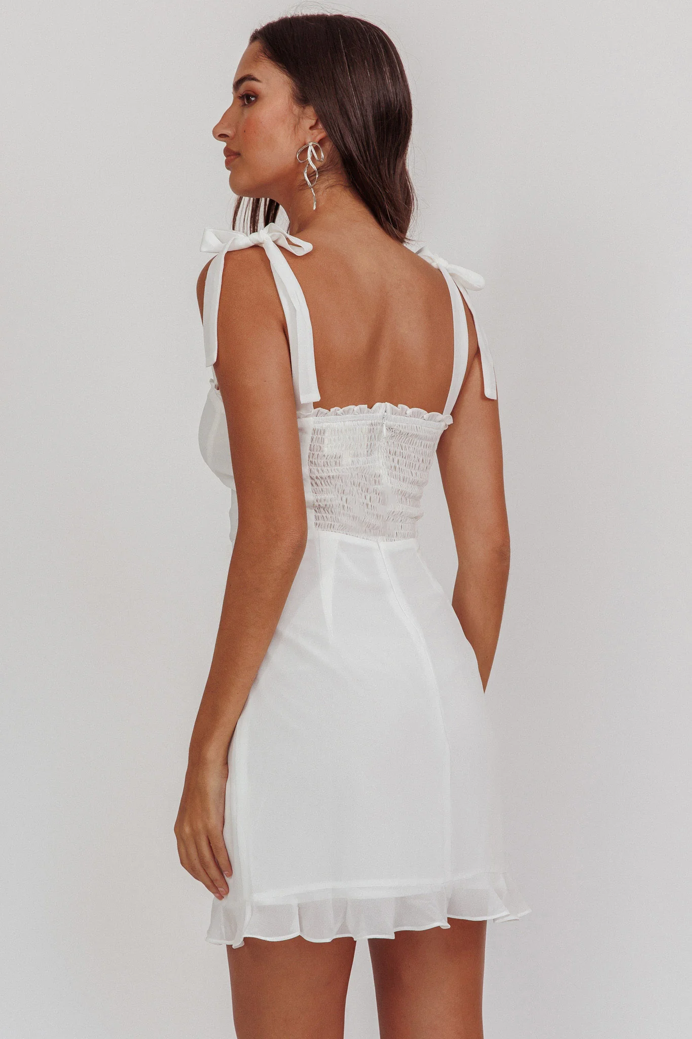Jezika Tied Shoulder Mini Dress White - Sonourner