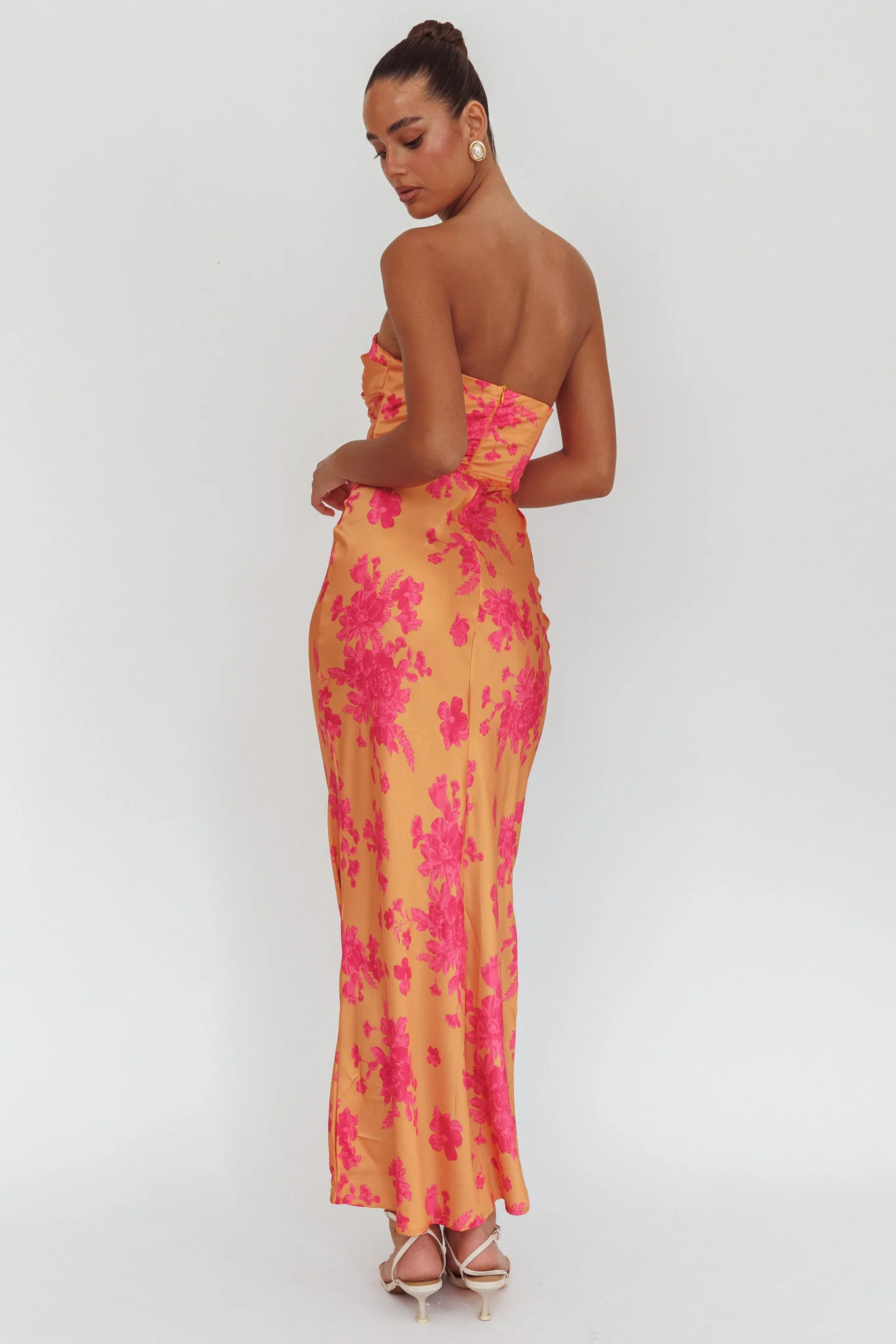 City Of Stars Strapless Maxi Dress Floral Orange - Sonourner