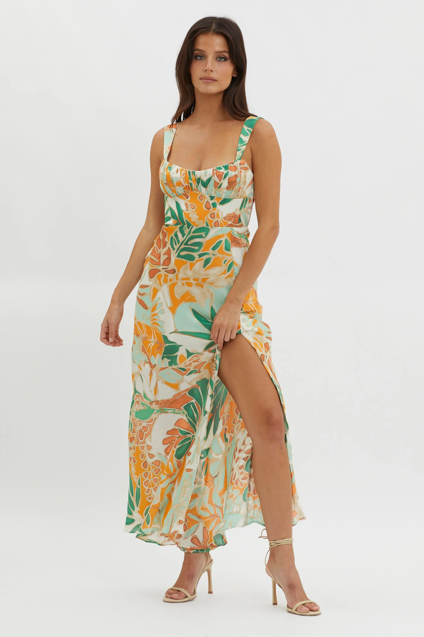 Casuarina Gathered Bust Midi Dress Green - Sonourner