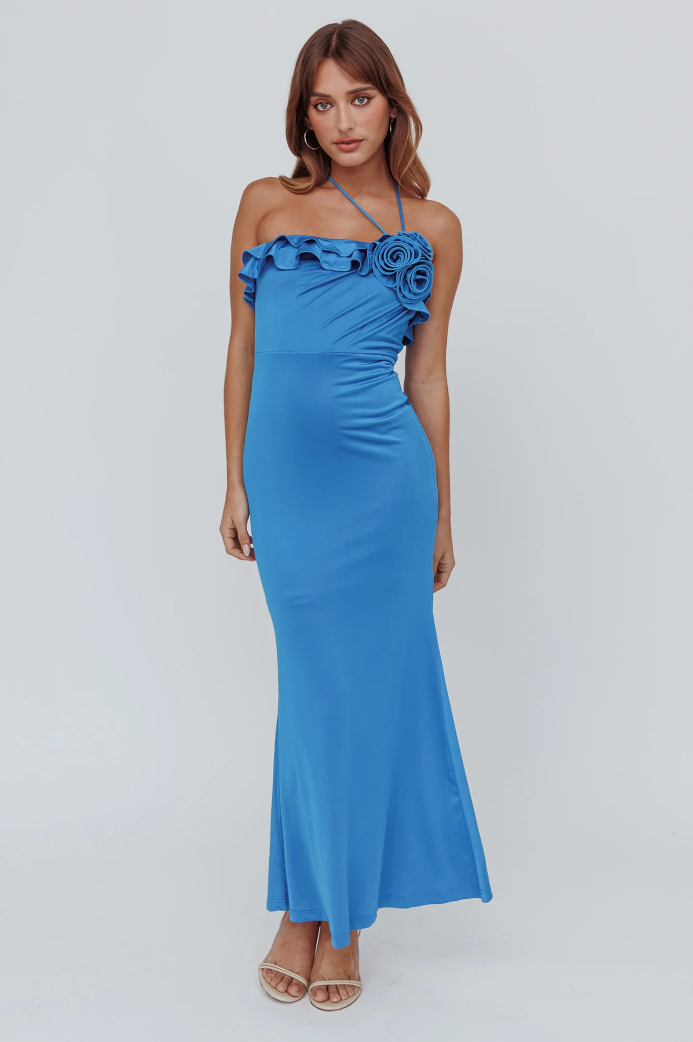 Soul Song Rose Accent Ruffle Dress Ocean - Sonourner