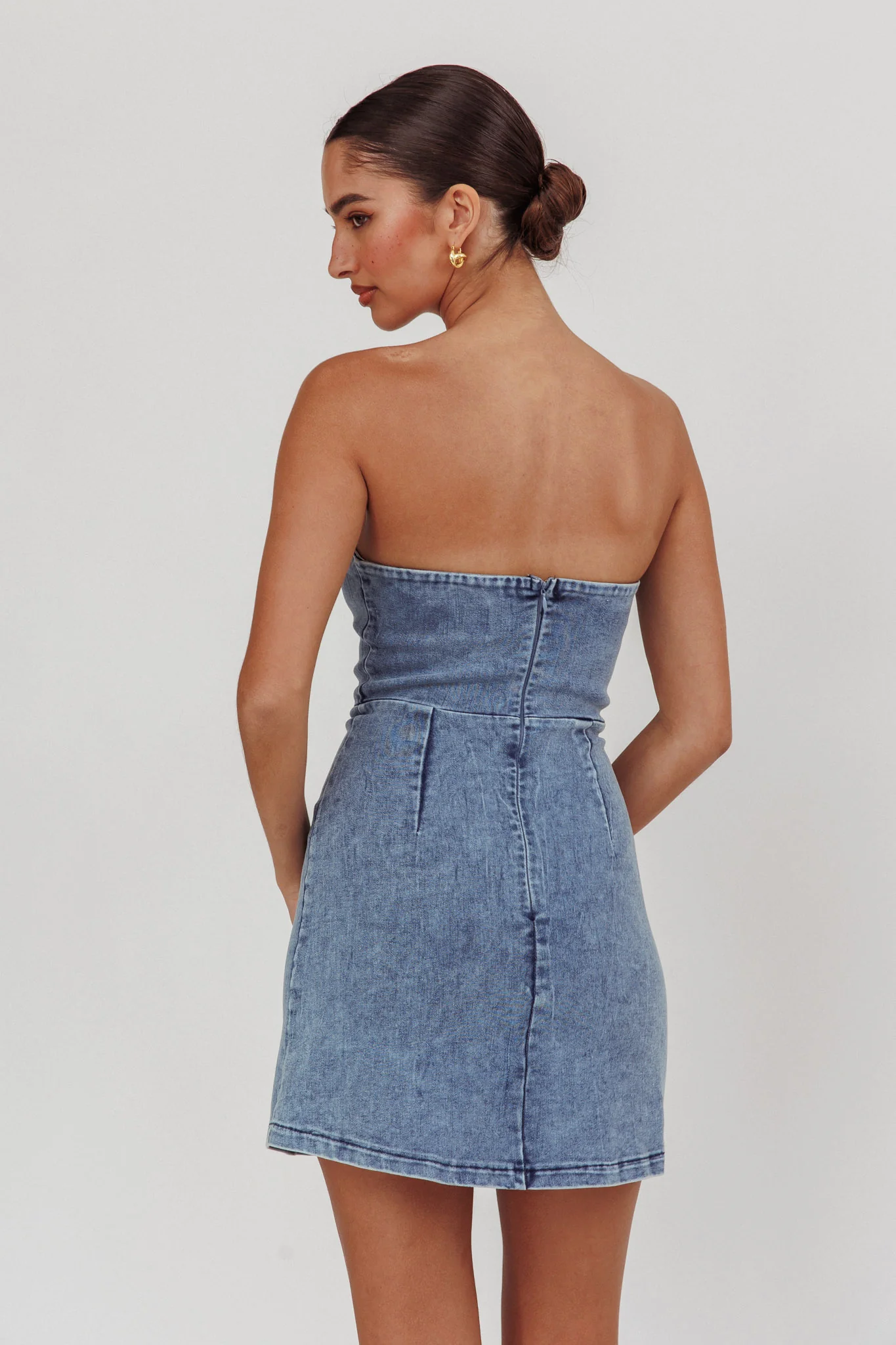 All For You Strapless Mini Dress Blue Denim - Sonourner