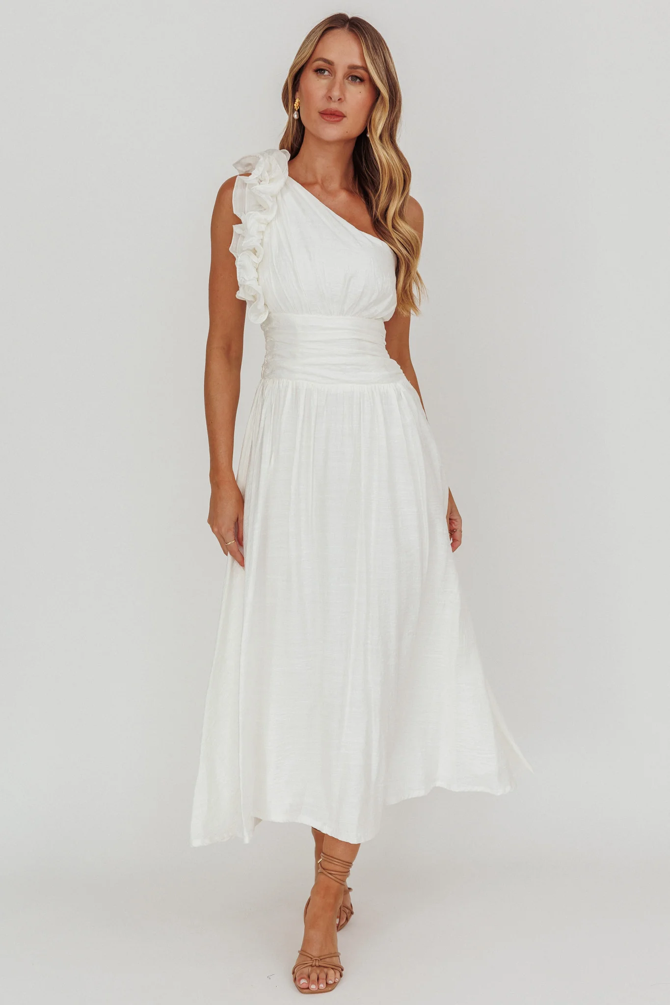 Antheia One-Shoulder Maxi Dress White - Sonourner