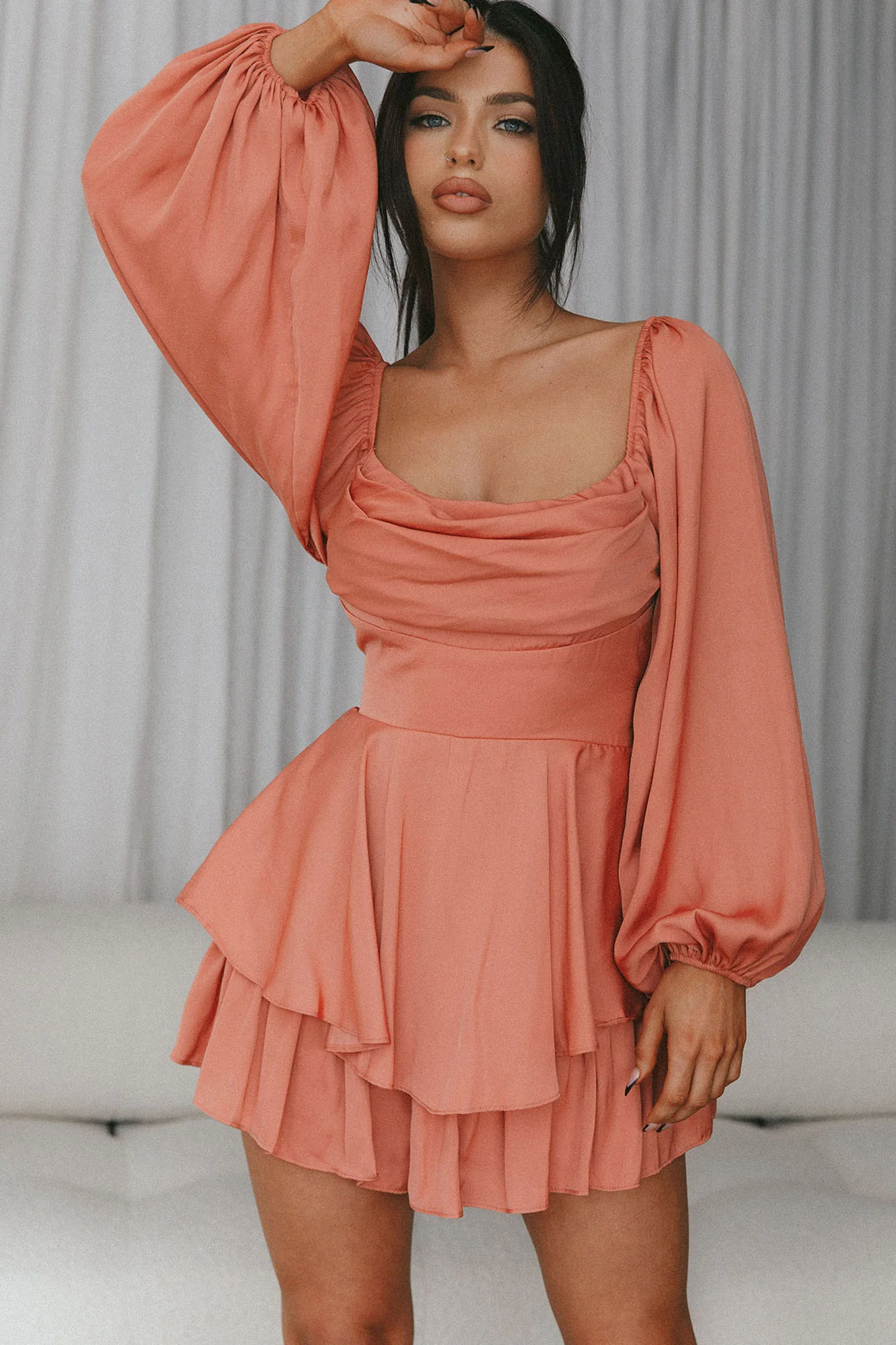 Well Versed Long Sleeve Flounce Romper Rose - Sonourner