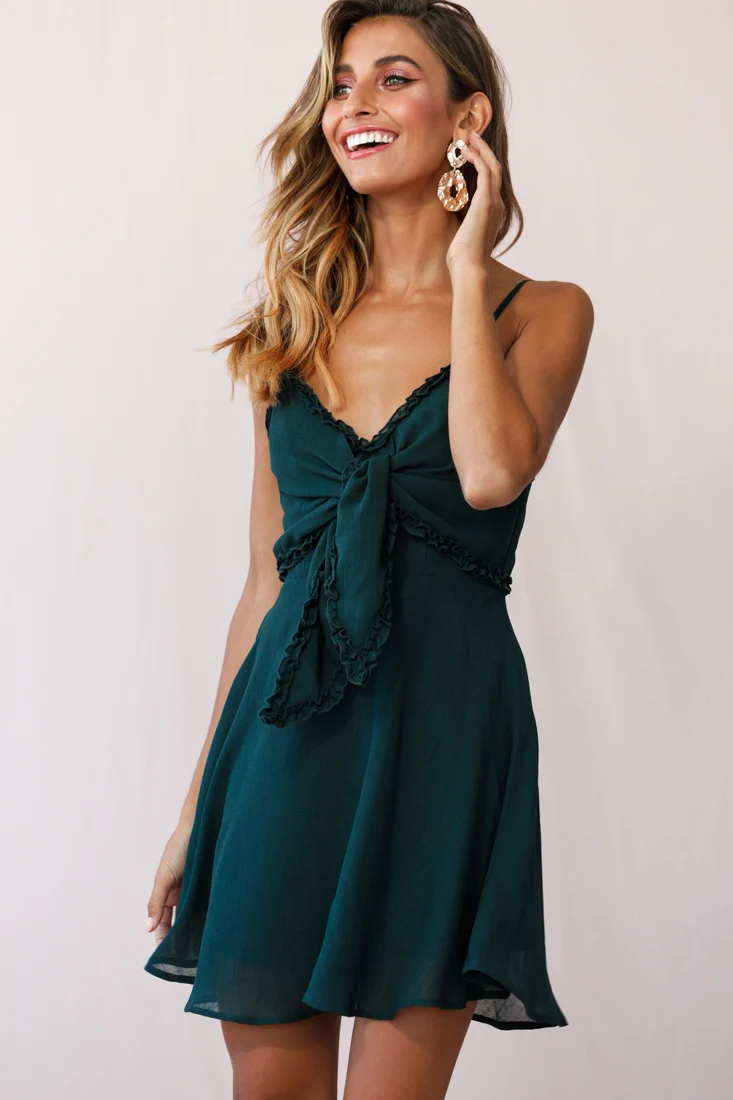 Zeta Bust Tie A-Line Dress Forest Green - Sonourner