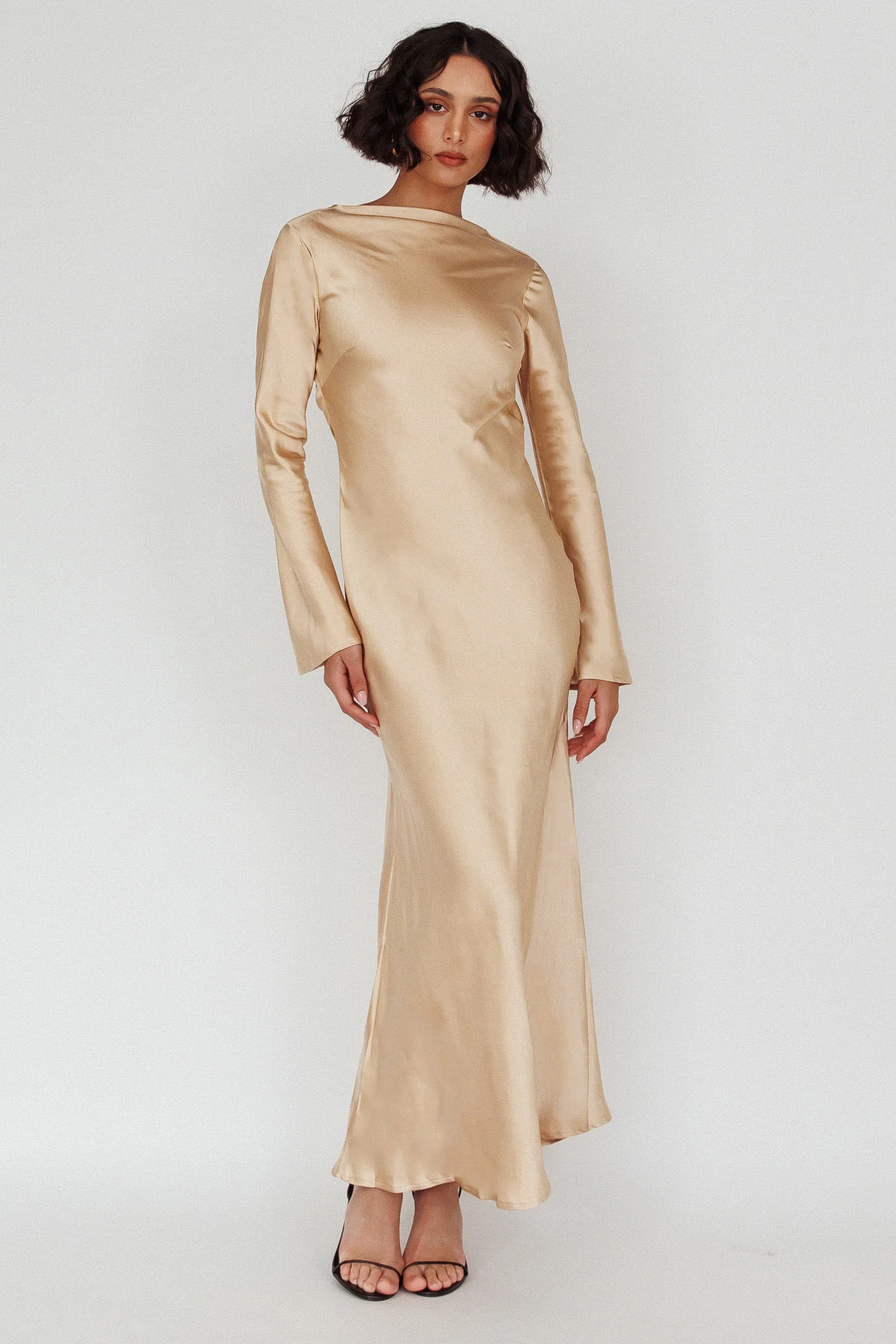 Lavera Open Back Long Sleeve Dress Beige - Sonourner