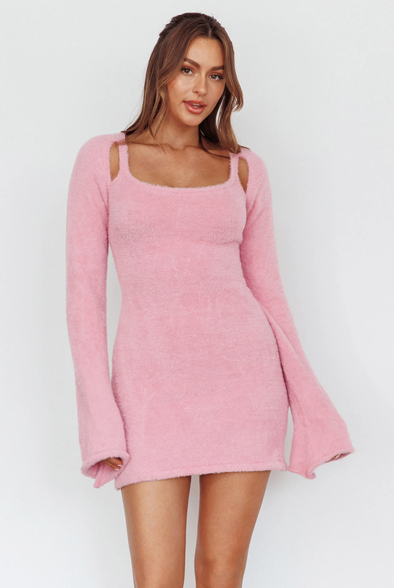 Count On It Fuzzy Knit Mini Dress Blush - Sonourner