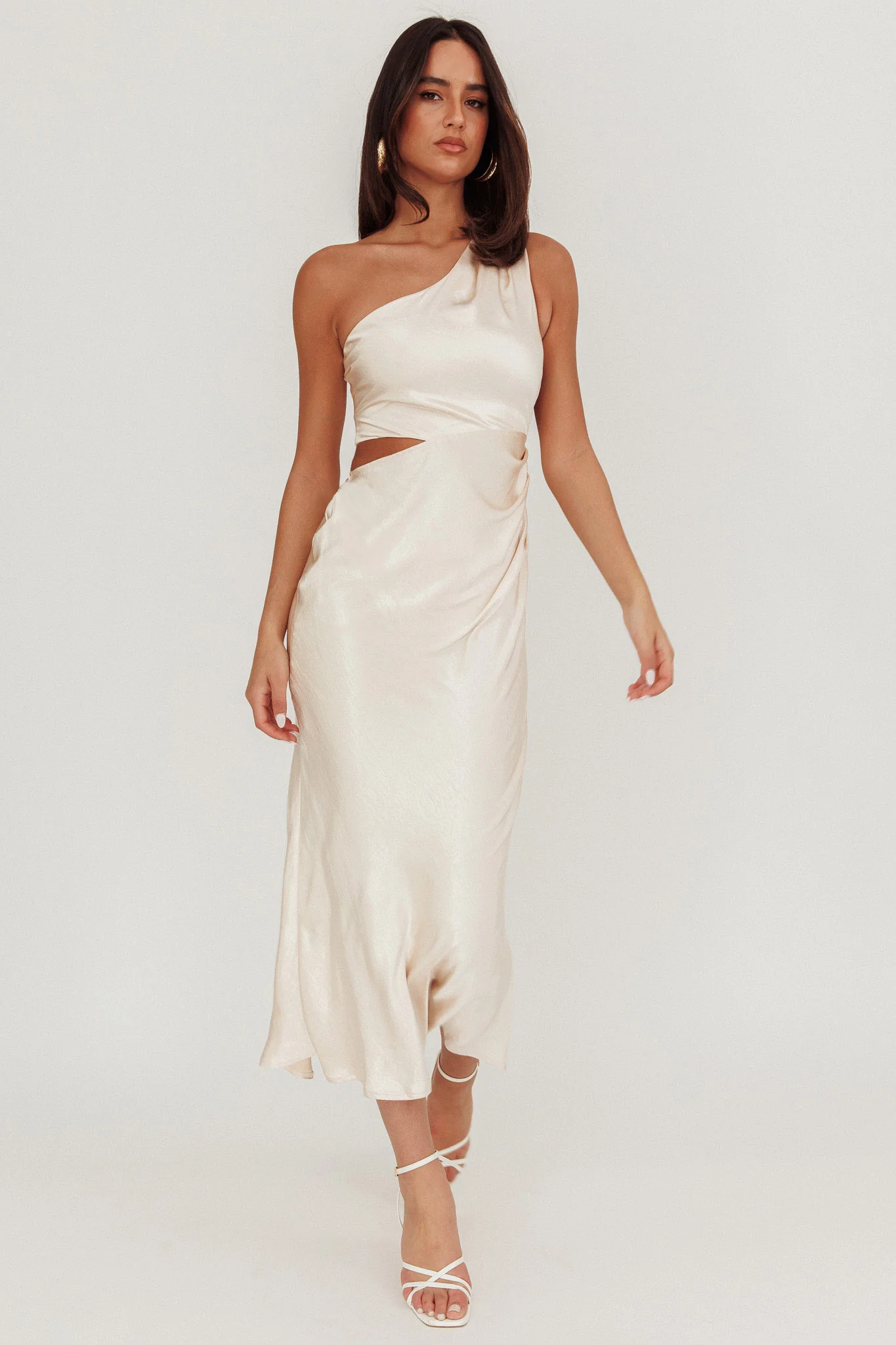 Always Golden One-Shoulder Midi Dress Champagne - Sonourner
