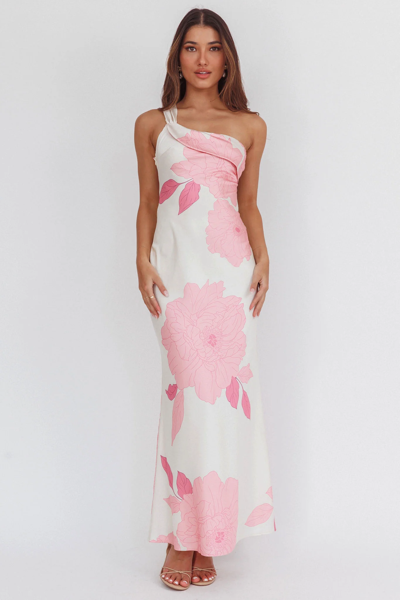 Carmel One-Shoulder Sash Maxi Dress Floral Butter - Sonourner