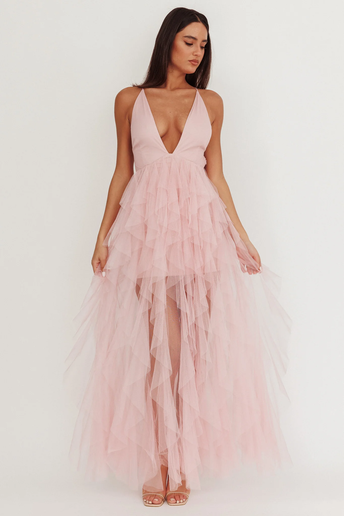 Auguste Cascading Frill Maxi Dress Blush - Sonourner