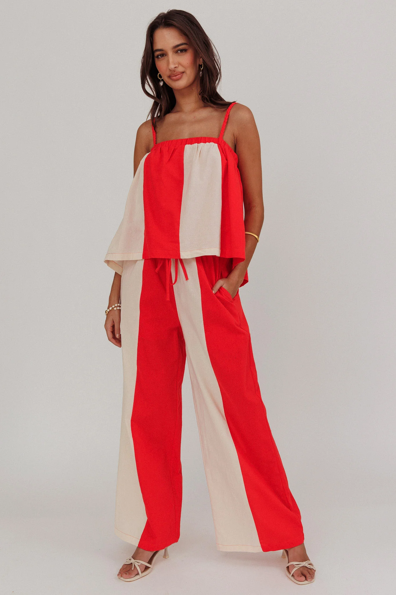 Dream Girl Contrast Wide Leg Pant Tomato Red - Sonourner