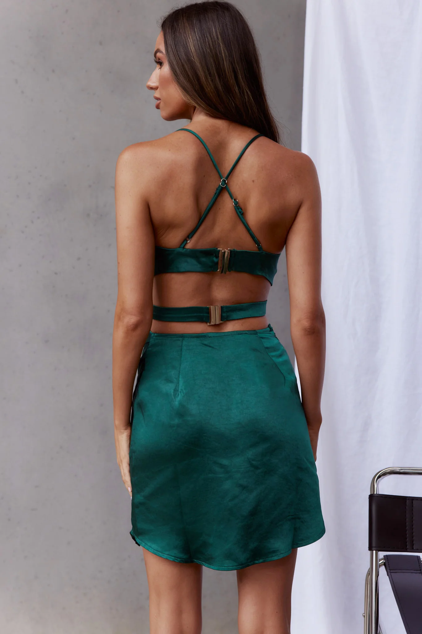 Duplicity Cut-Out Waist Asymmetrical Hem Mini Dress Forest Green - Sonourner