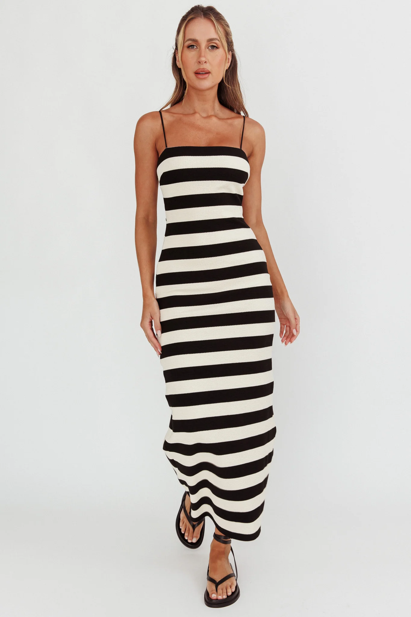 Gracey Cami Strap Maxi Dress Stripe Black - Sonourner