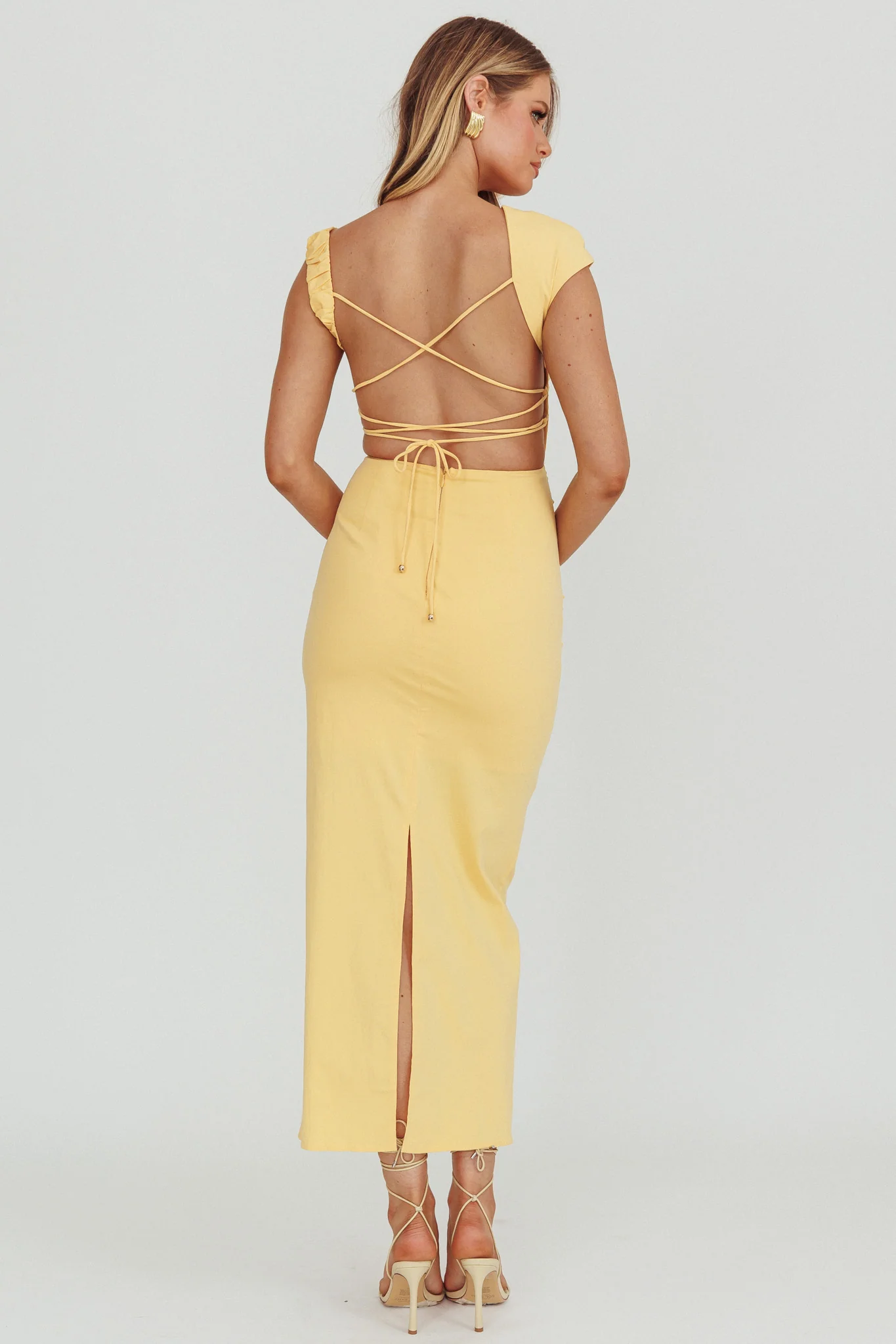 Dream Crush Asymmetric Neckline Midi Dress Lemon - Sonourner