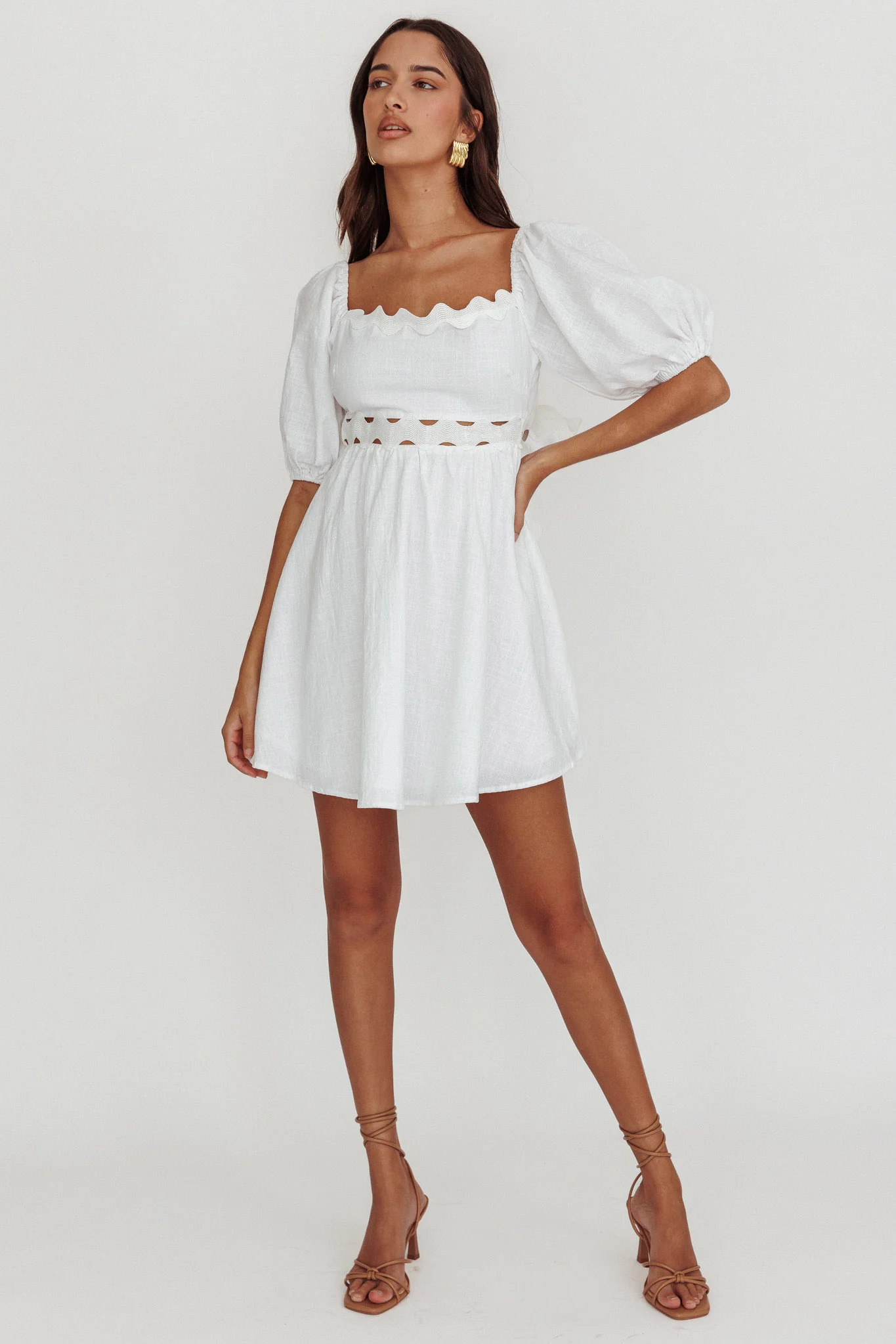 Akali Puff Sleeve A-line Mini Dress White - Sonourner