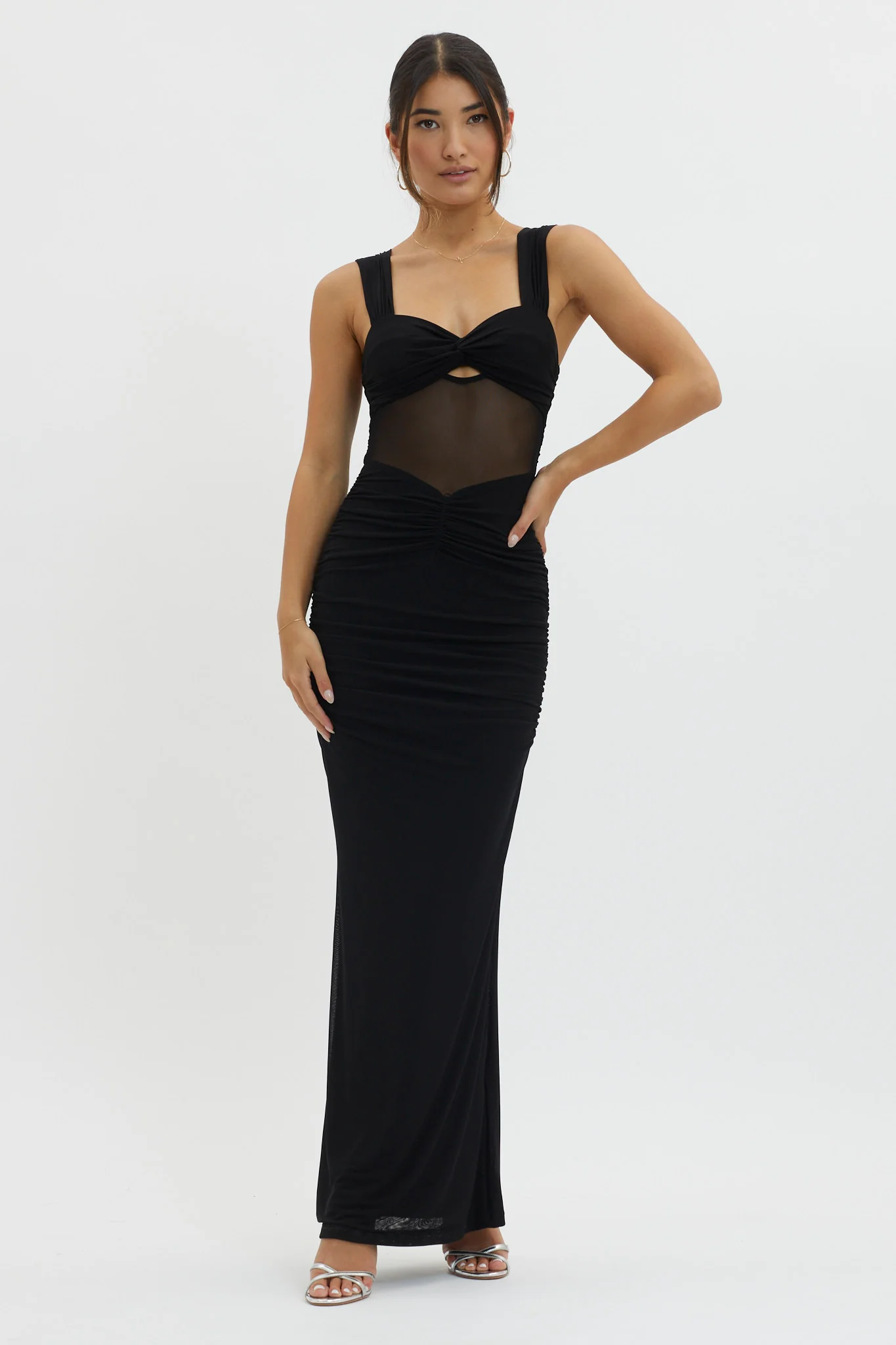 Oliana Sheer Waist Keyhole Maxi Dress Black - Sonourner
