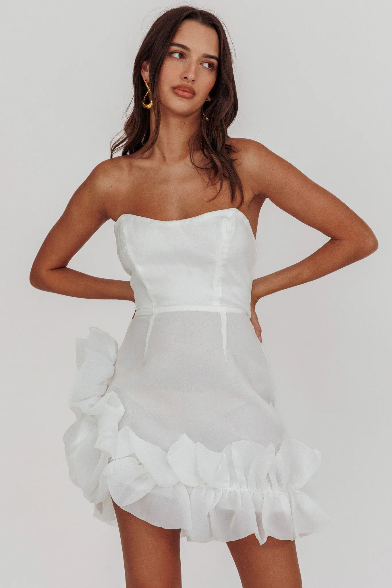 L'amour Toujours Frill Accent Mini Dress White - Sonourner