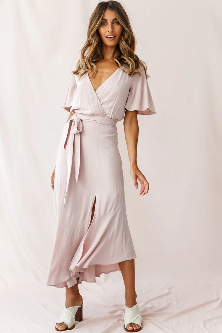 Friday Surplice Neckline Front Split Maxi Dress Mauve - Sonourner