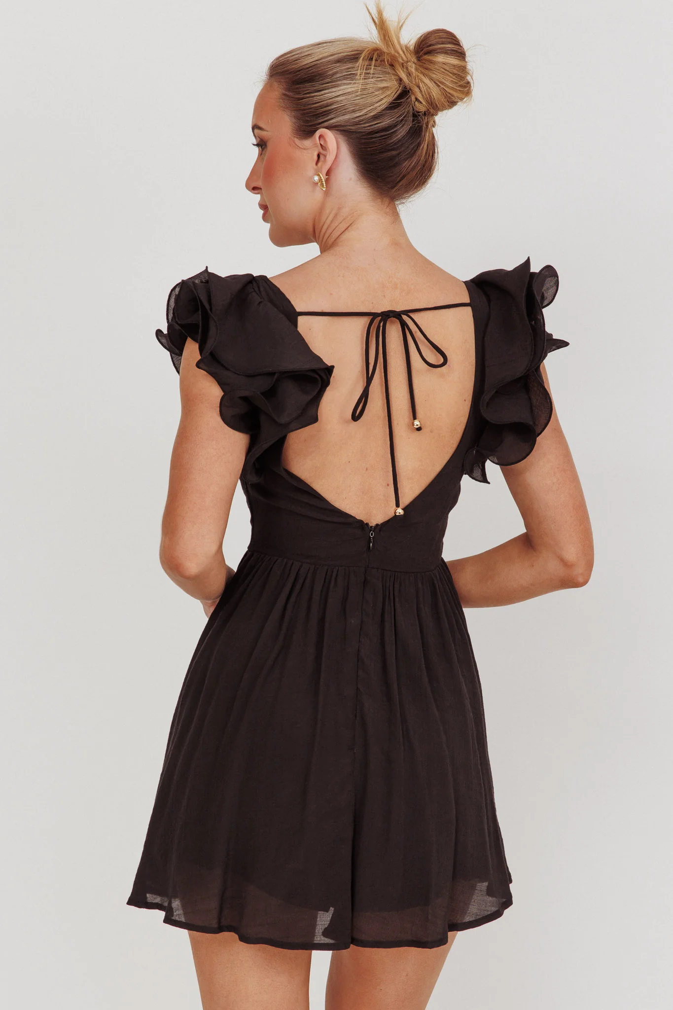 Sunday Dreams Ruffle Strap Mini Dress Black - Sonourner