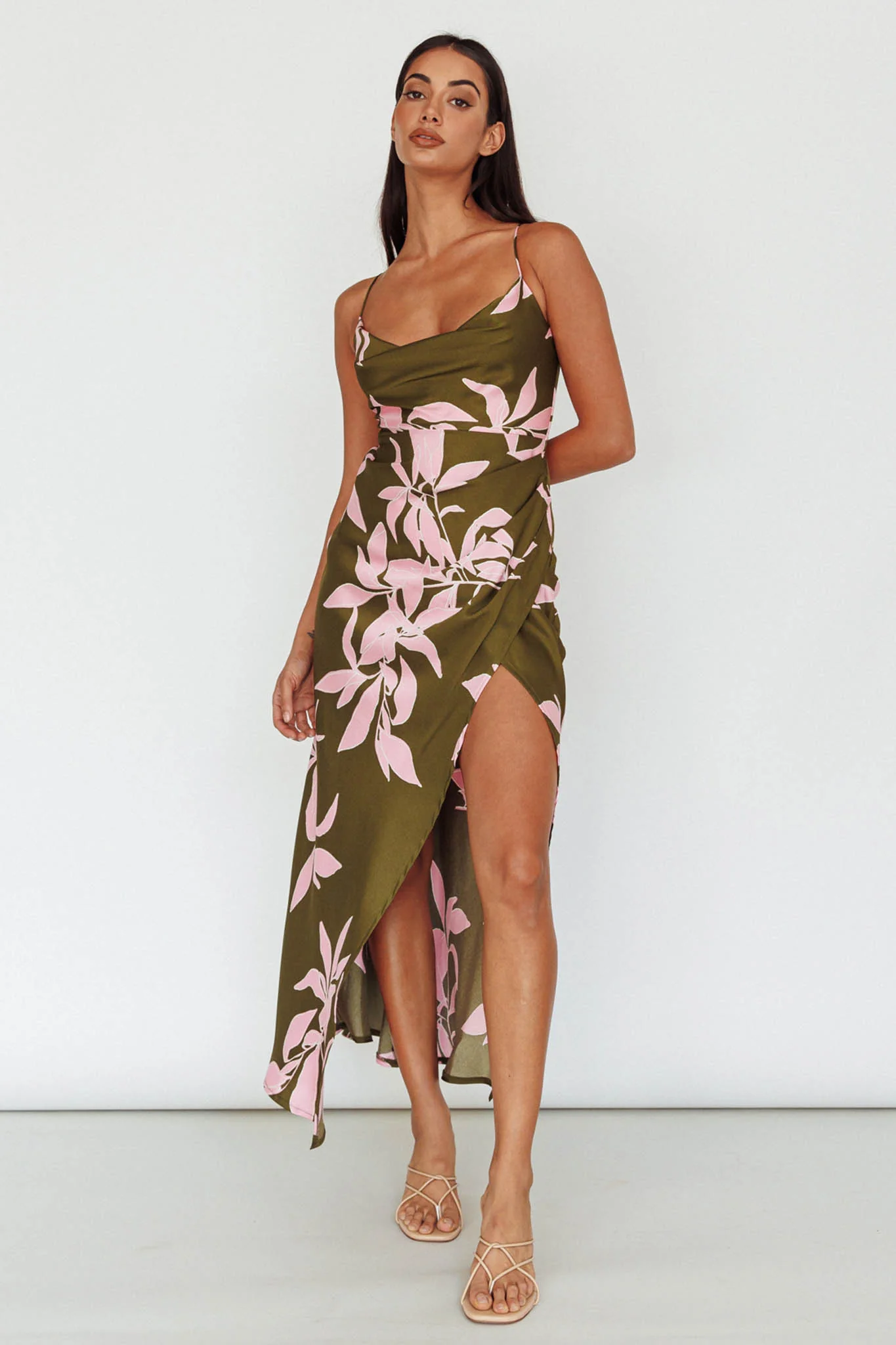 Morea Cowl Neck Maxi Dress Floral Green - Sonourner