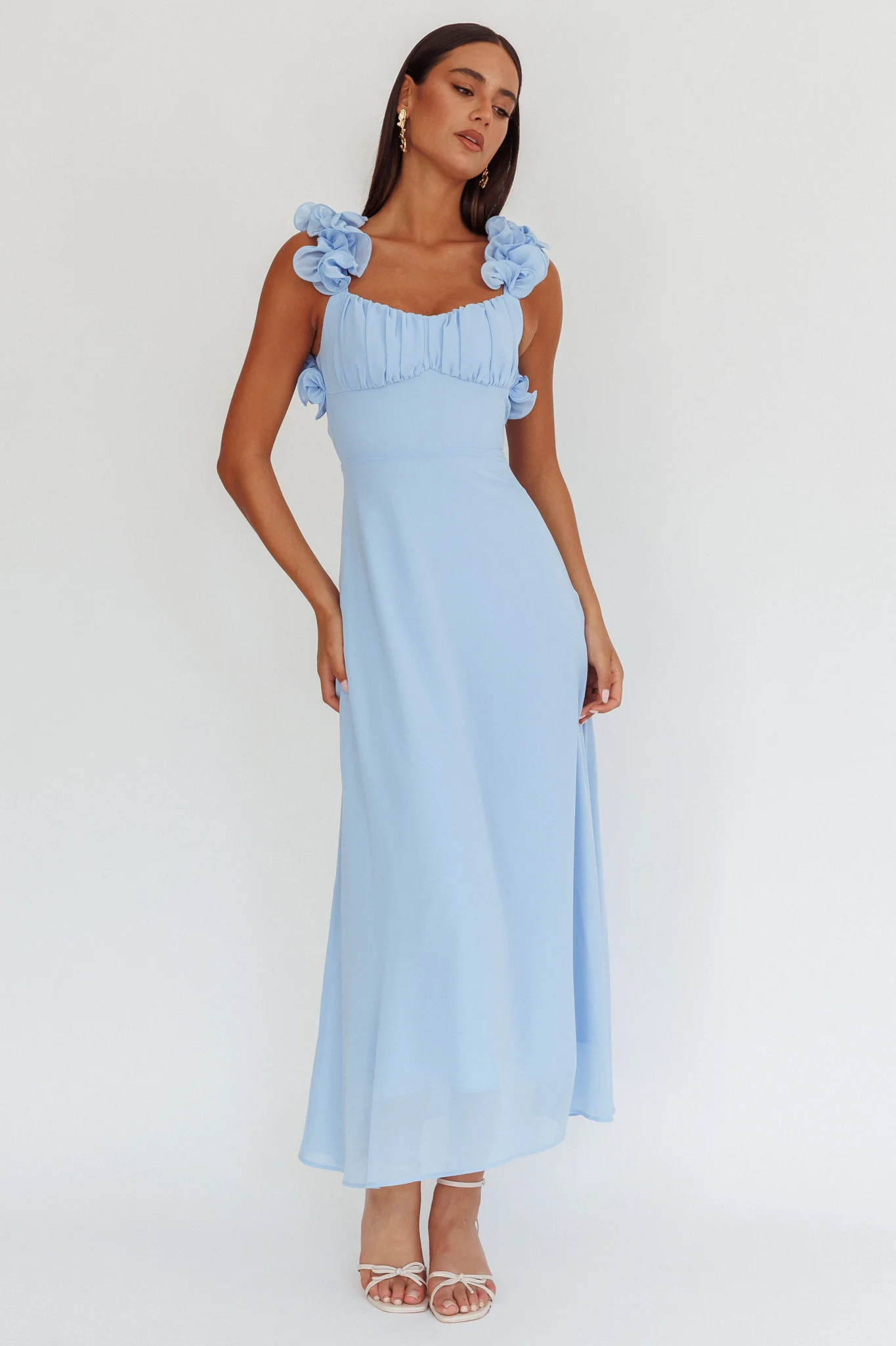 Eloquent Lace-Up Back Maxi Dress Blue - Sonourner