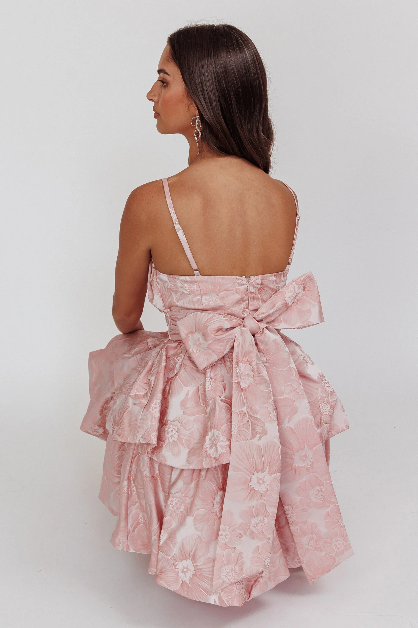 Zilara Bubble Hem Bow Dress Jacquard Pink - Sonourner