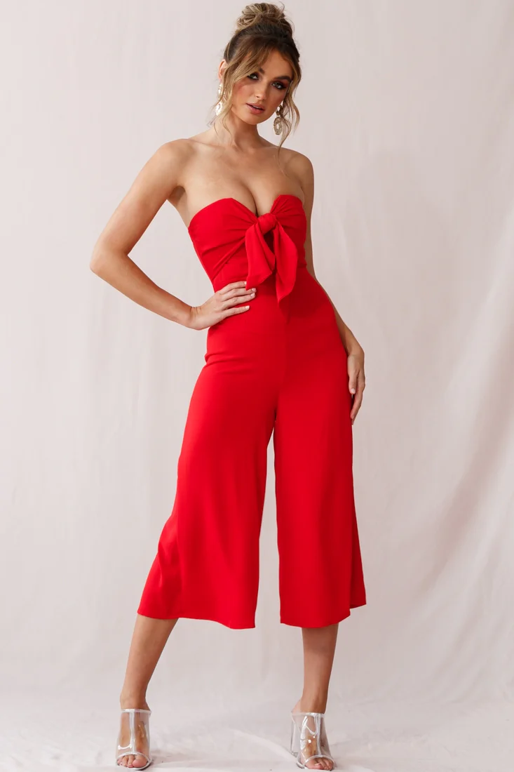 Khloe Summer Bow Tie Jumpsuit Red - Sonourner