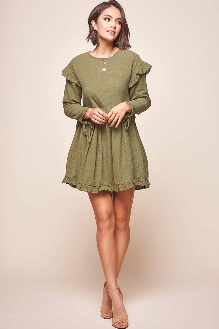 Marion Long Sleeve Shift Dress Khaki - Sonourner