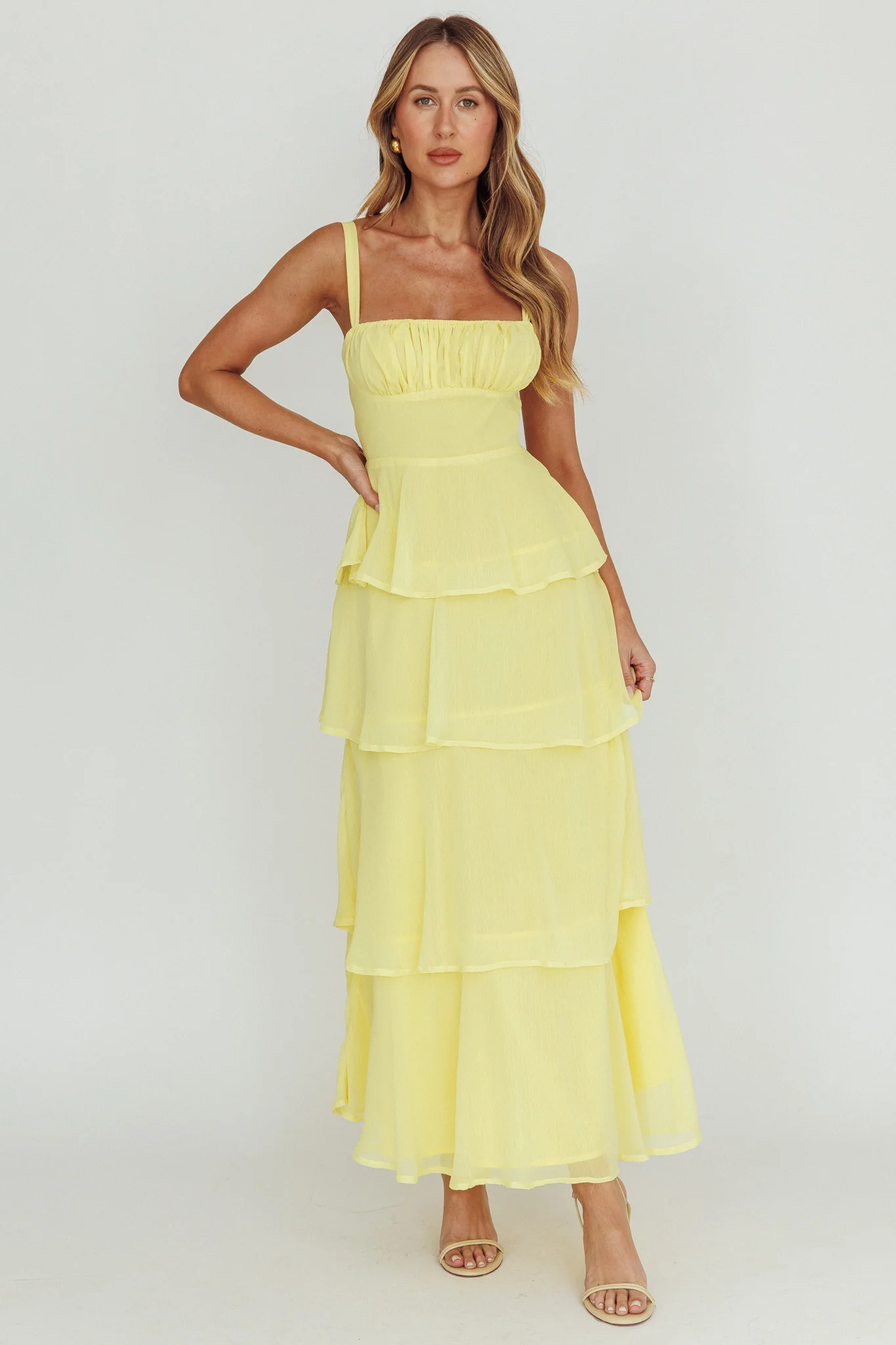 Provence Bloom Tiered Ruffle Maxi Dress Yellow - Sonourner