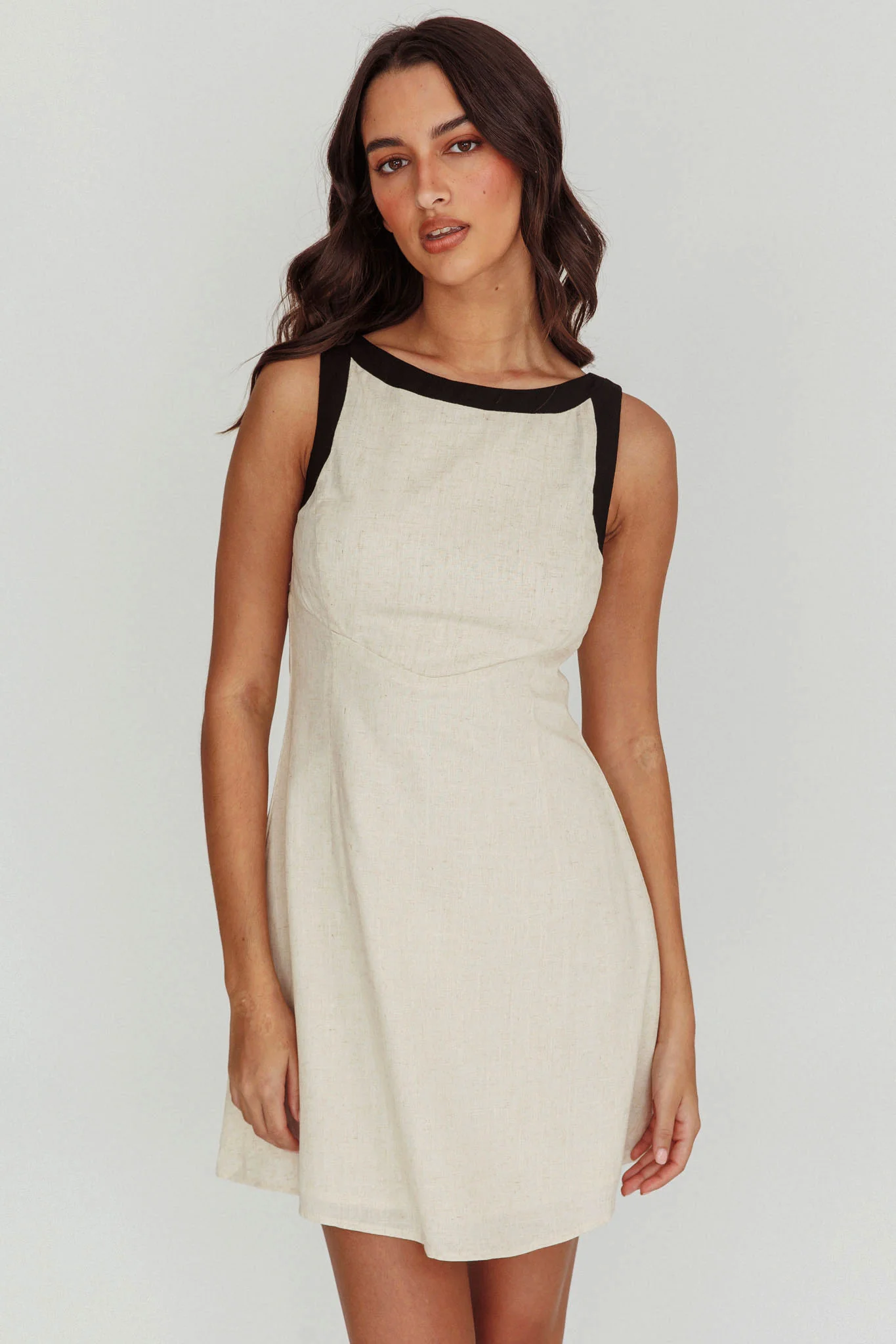 Loving Me Sleeveless A-line Mini Dress Oat - Sonourner
