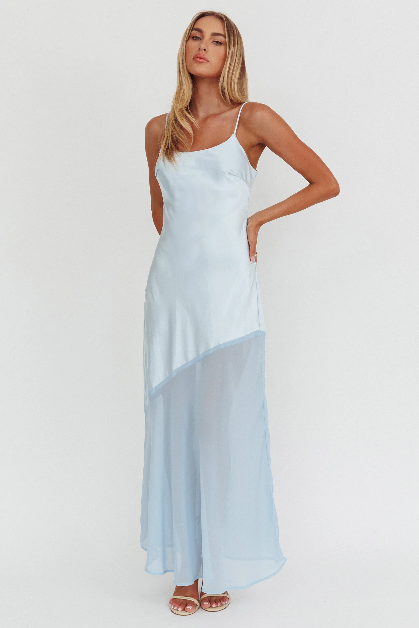 Gilded Dream Chiffon Hem Maxi Dress Baby Blue - Sonourner