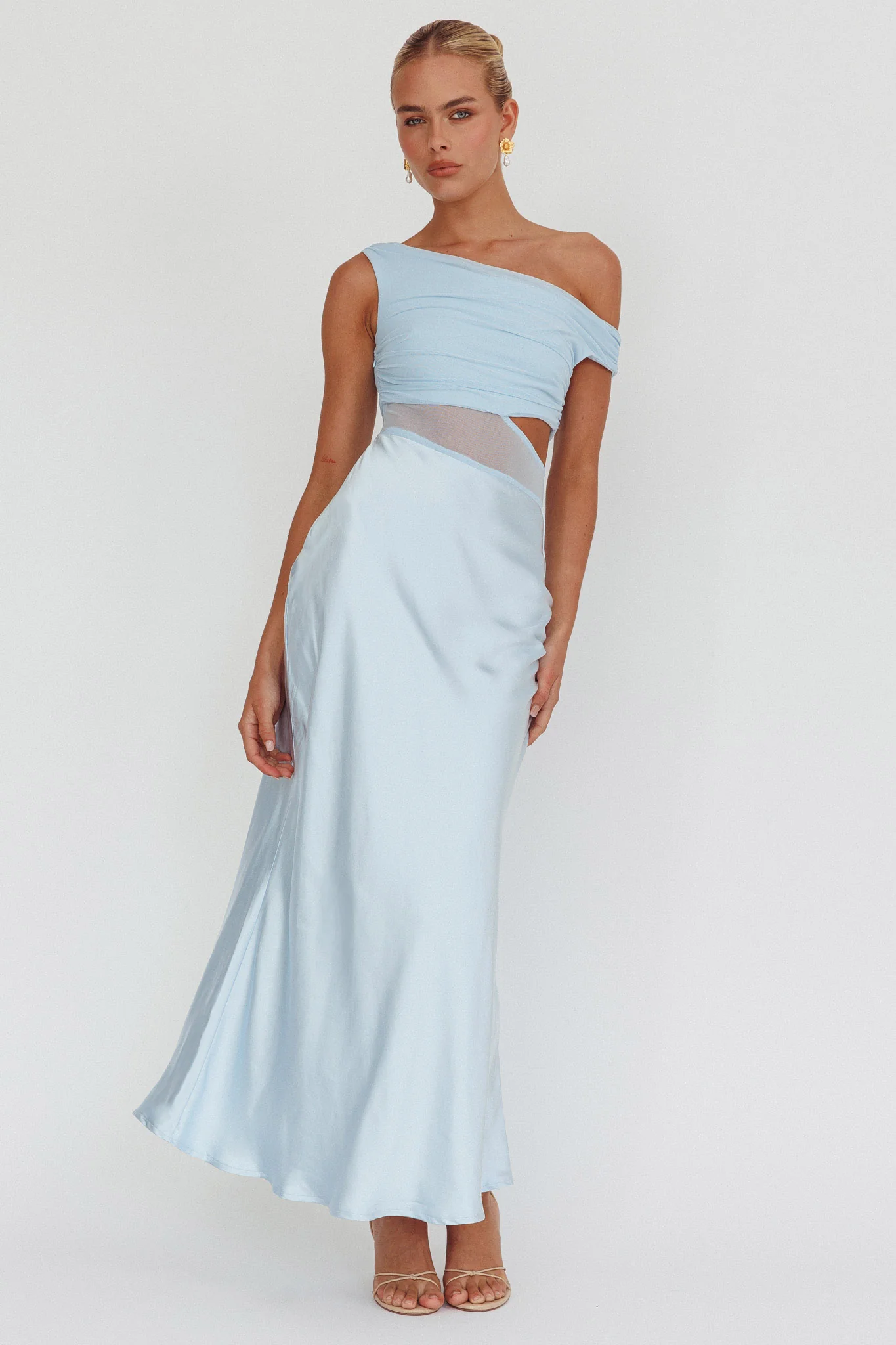 In Blooms Mesh Bodice Maxi Dress Blue - Sonourner