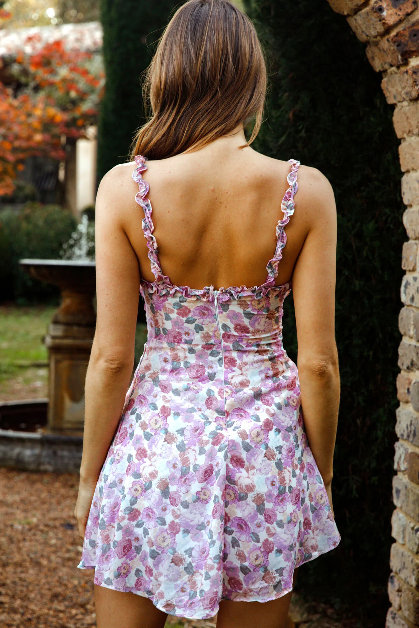 Baby Girl Gathered Bust Frill Strap Sun Dress Floral Print Lilac - Sonourner