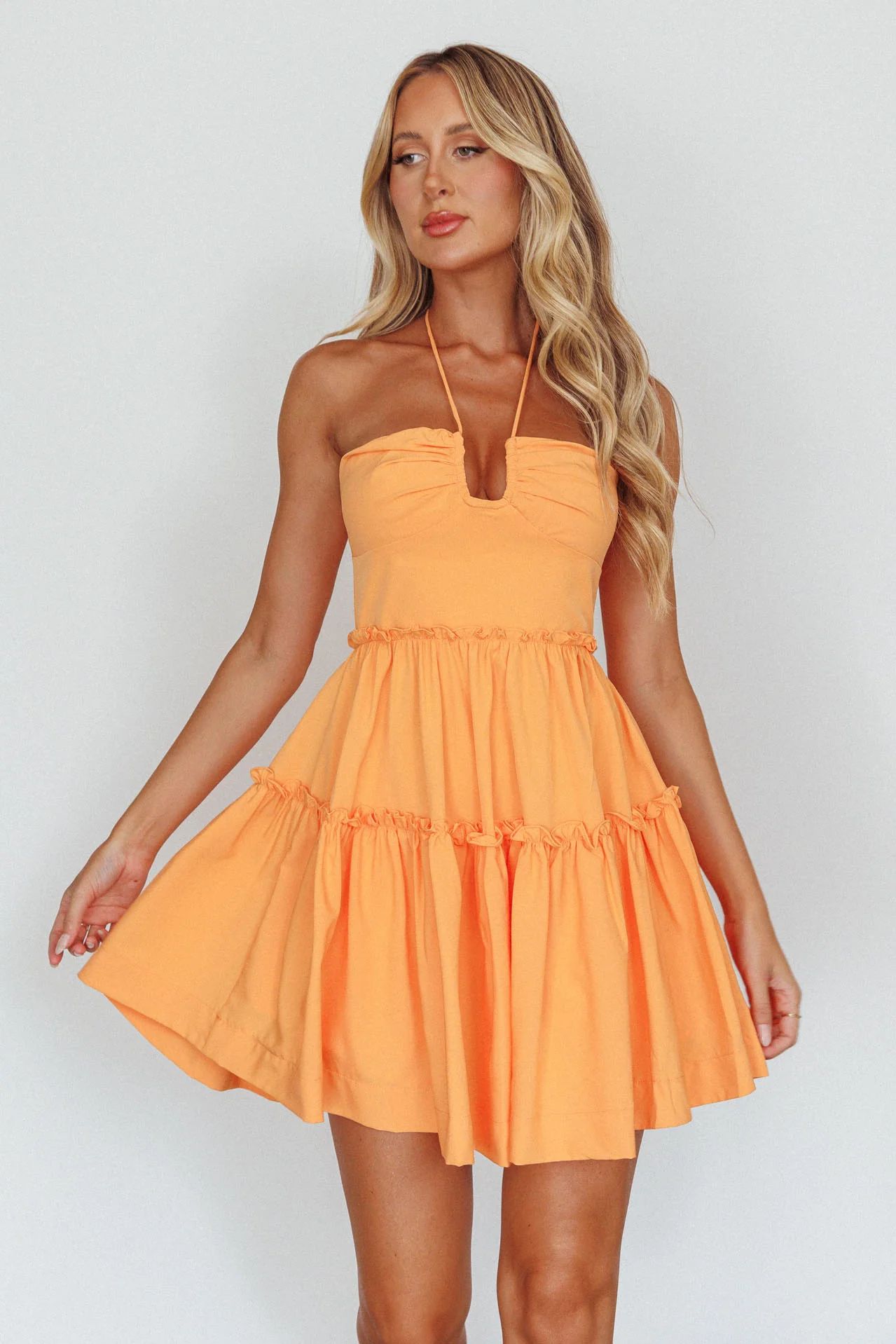Sherbet Sunset Tied Neck Mini Dress Orange - Sonourner
