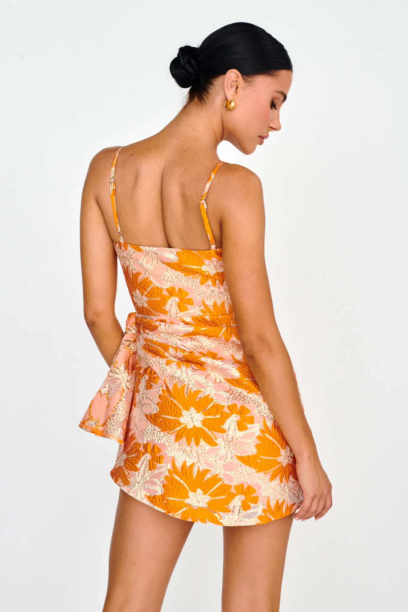 Sterling Gathered Waist Embroidery Mini Dress Orange - Sonourner