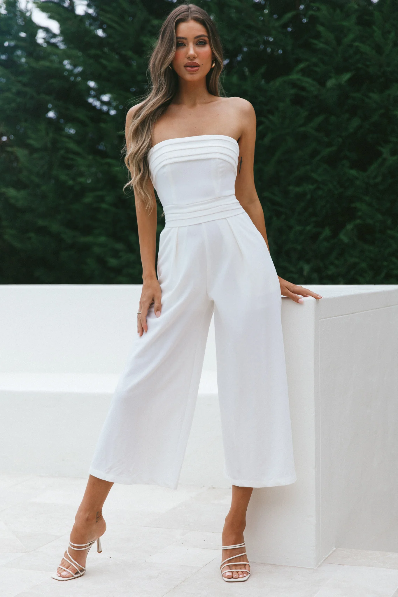 Chosen Strapless Wide Leg Jumpsuit White - Sonourner