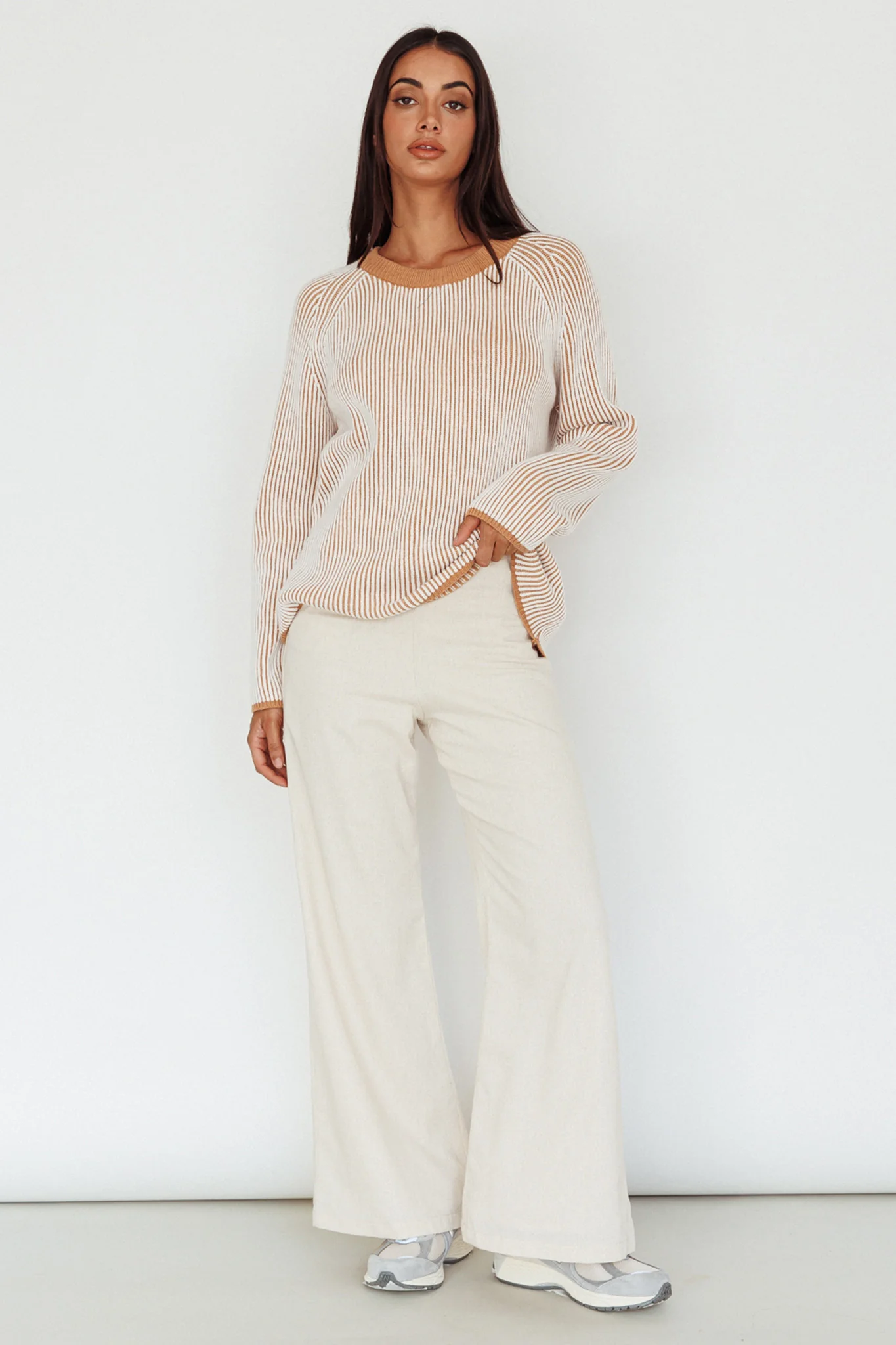 Lyris Button Detail Wide Leg Pants Natural - Sonourner