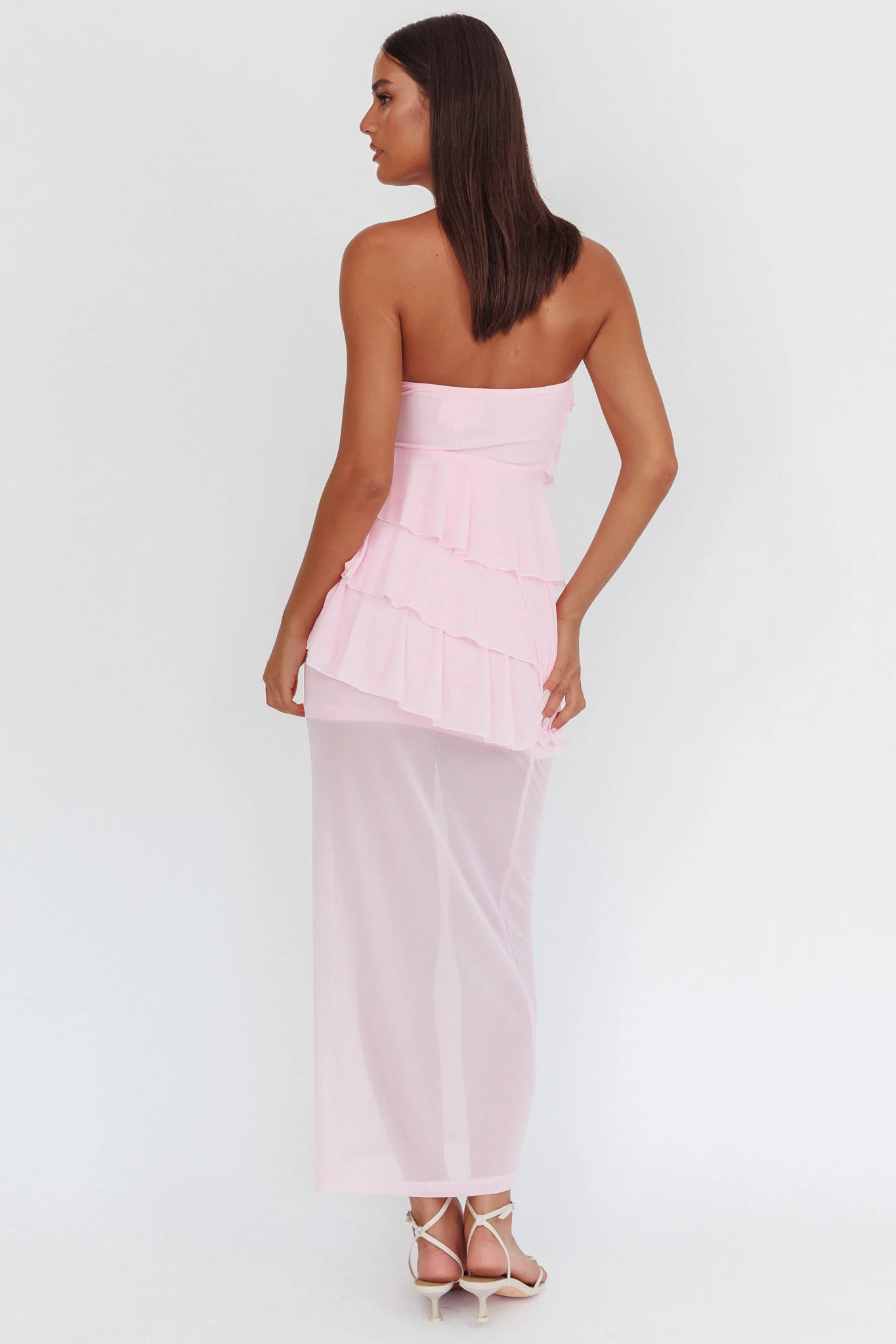 Crewe Strapless Ruffle Maxi Dress Pink - Sonourner