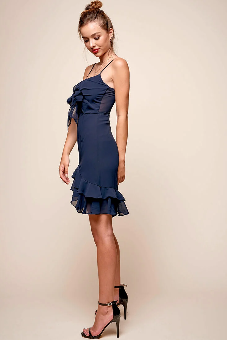 Bellisario Bow Front Ruffle Hem Dress Navy - Sonourner