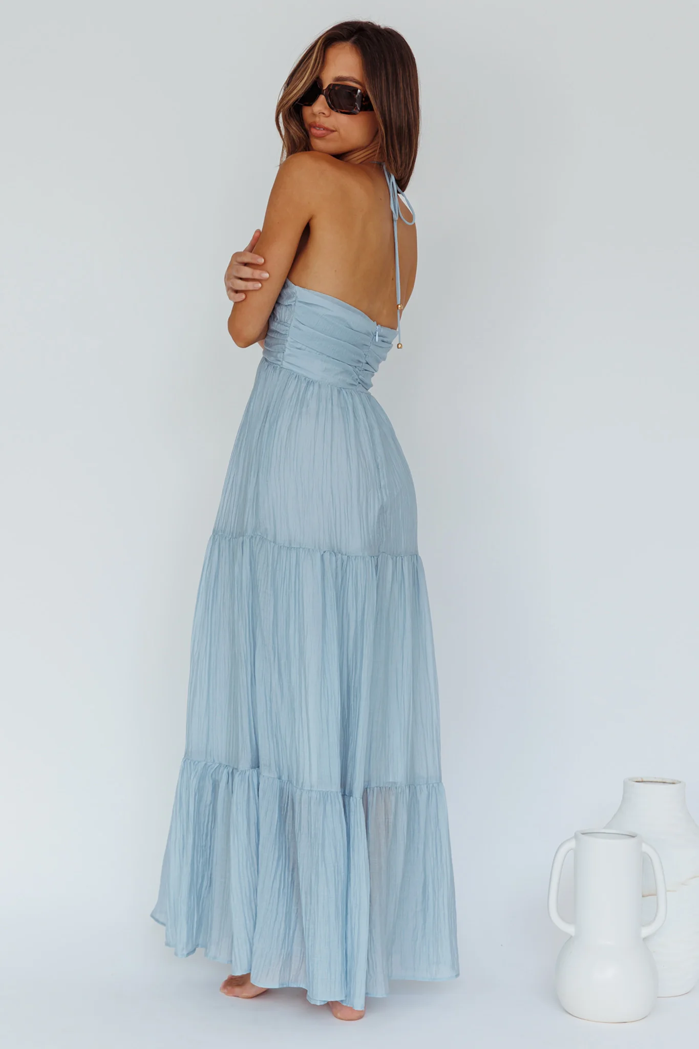 Asiah Halterneck Maxi Dress Ice Blue - Sonourner