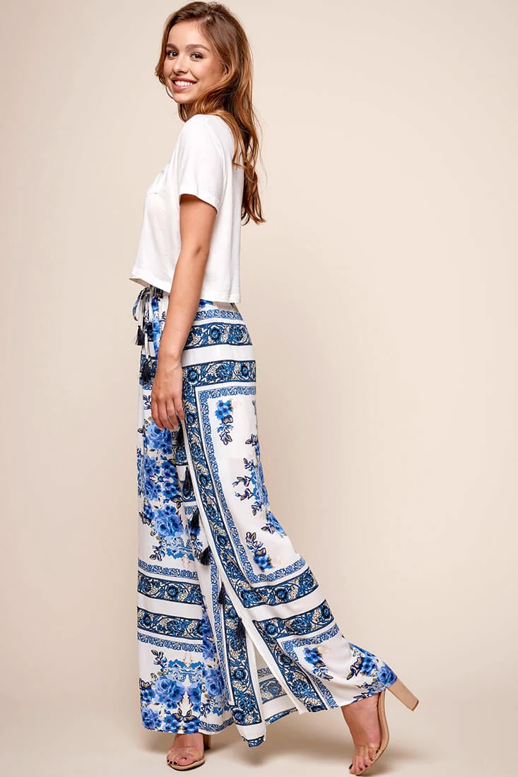 Monaco Wide Leg Tassel Pants White - Sonourner