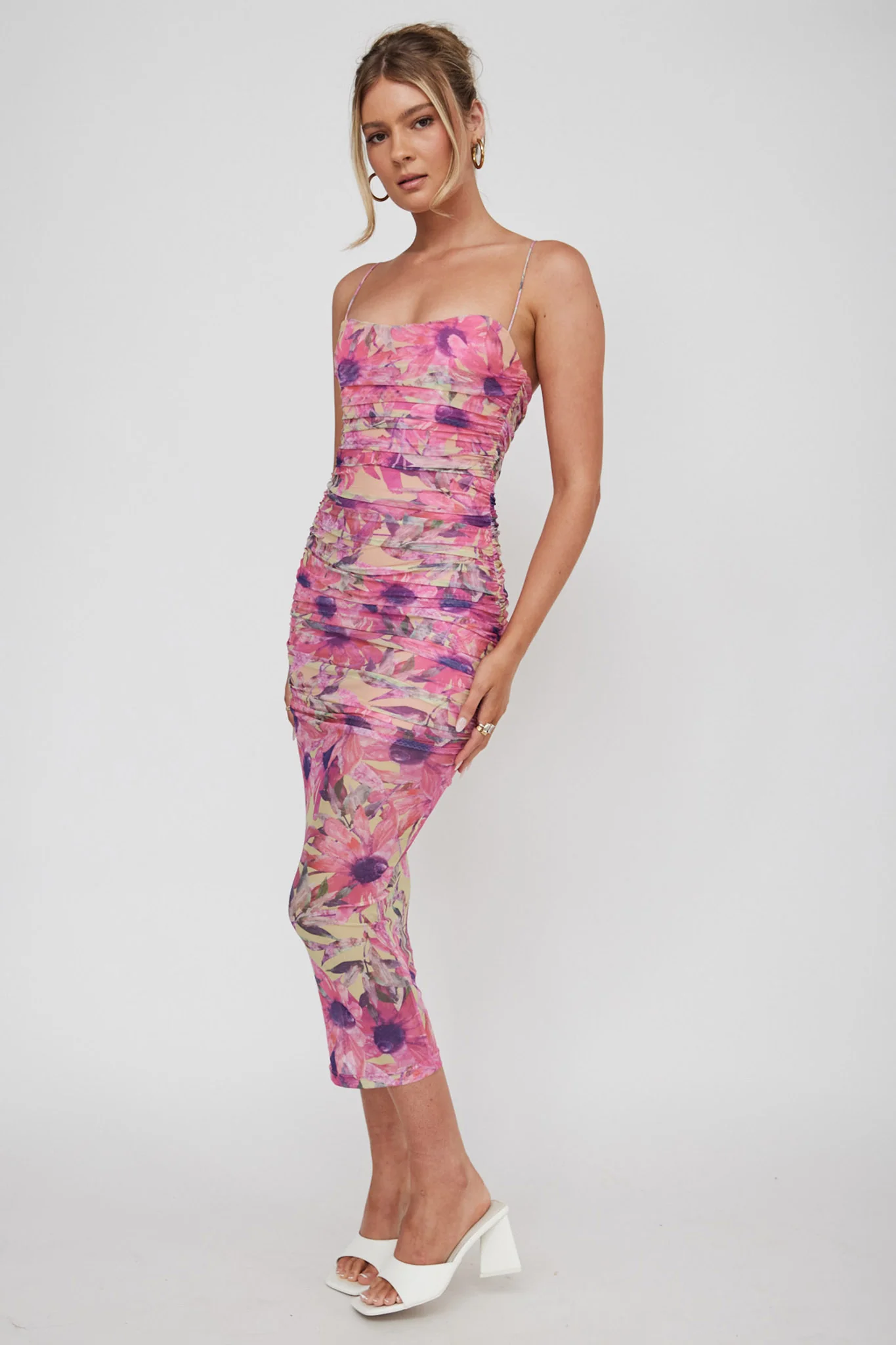 Logan Cami Strap Midi Dress Flower Pink - Sonourner