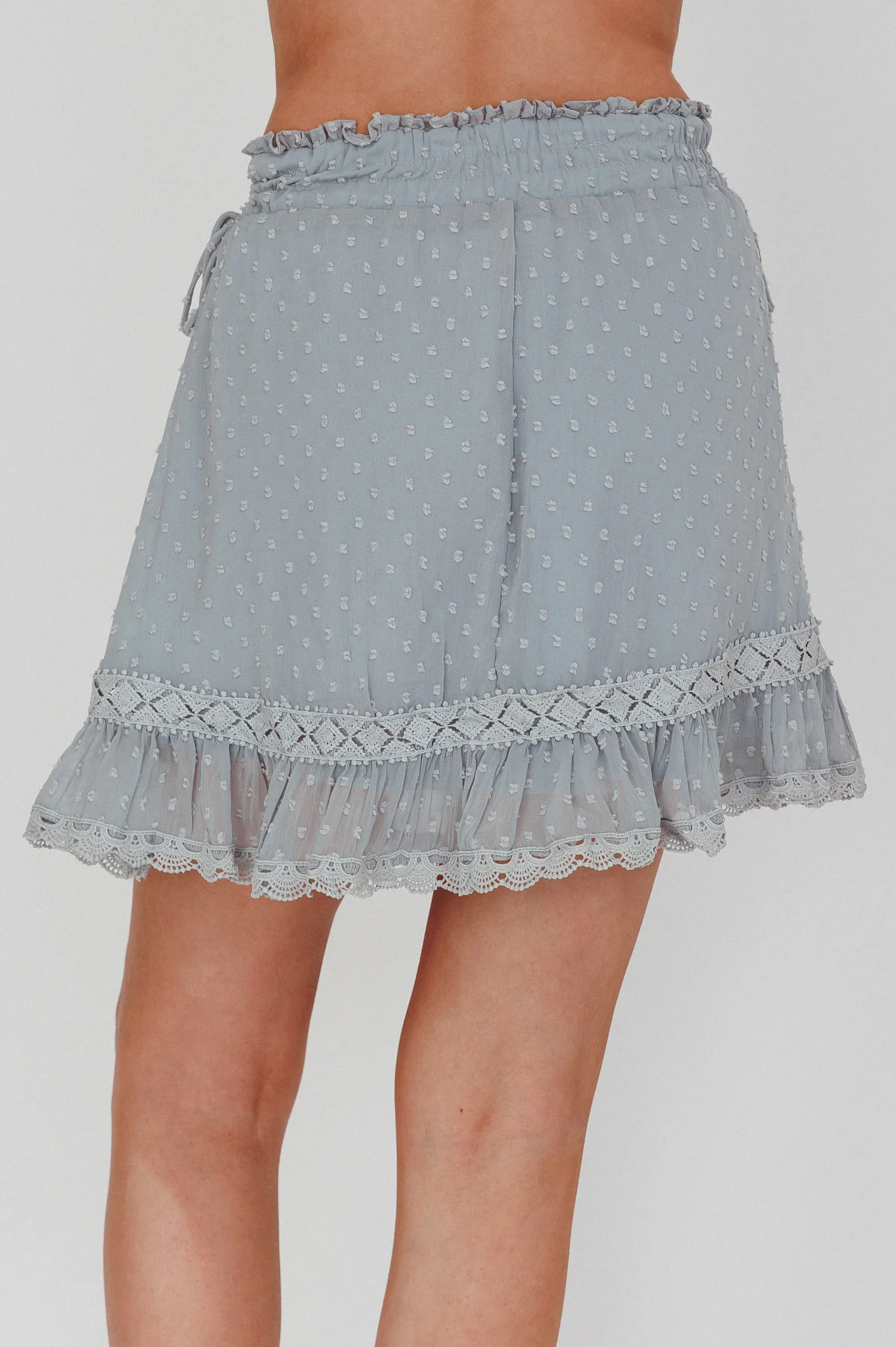 Louella Elasticated Waist Lace Trim Skirt Sage - Sonourner