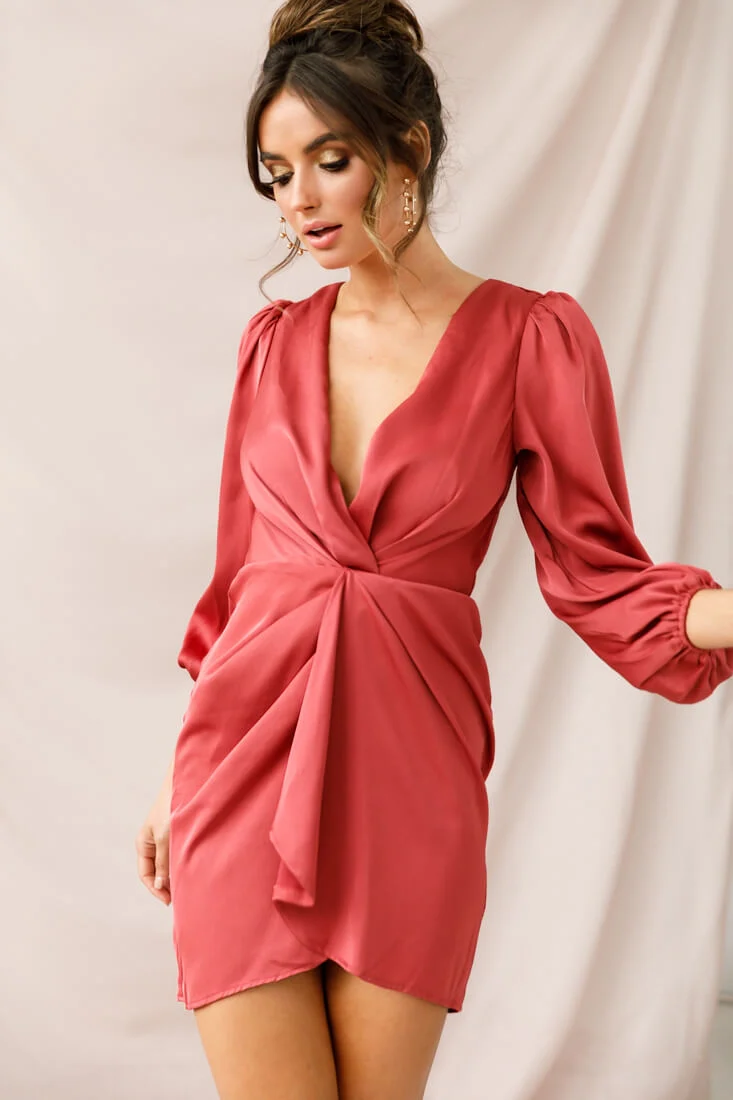 DeLisa Balloon Sleeve Mini Dress Rose - Sonourner