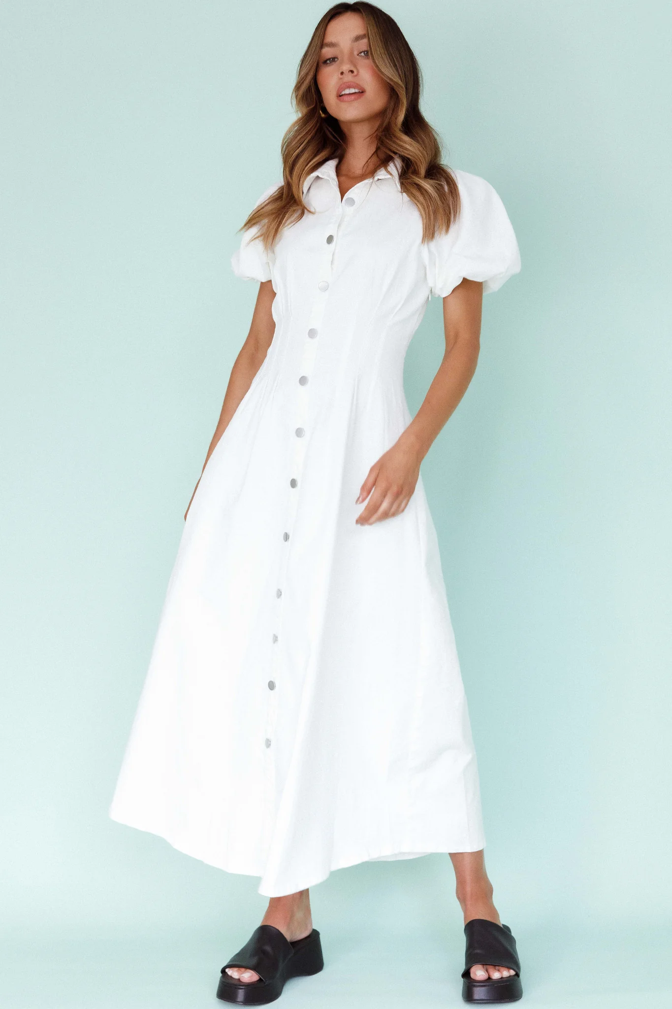 Zurich Pleated Waist Midi Dress White - Sonourner